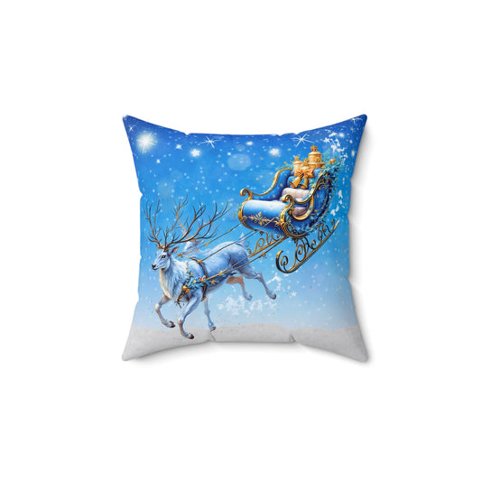 Enchanted Blue Reindeer Sleigh Christmas Pillow