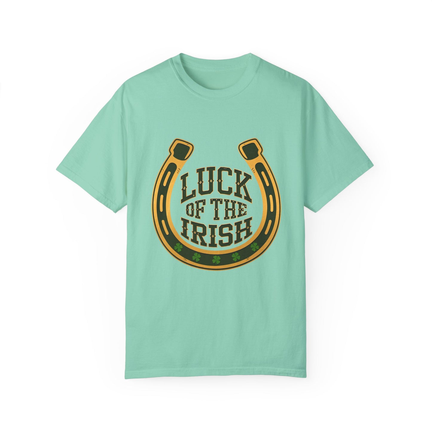 Comfort Colors 1717 Unisex Garment-Dyed T-shirt - Luck of the Irish St. Patrick’s Day Tee – Horseshoe & Shamrock Design
