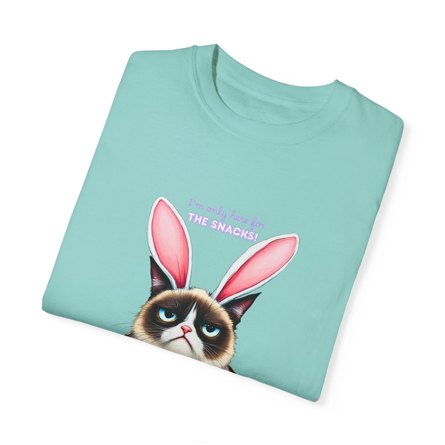 Comfort Colors 1717 Unisex Garment-Dyed T-shirt - “I’m Only Here for the Snacks” Funny Easter Bunny Cat Tee