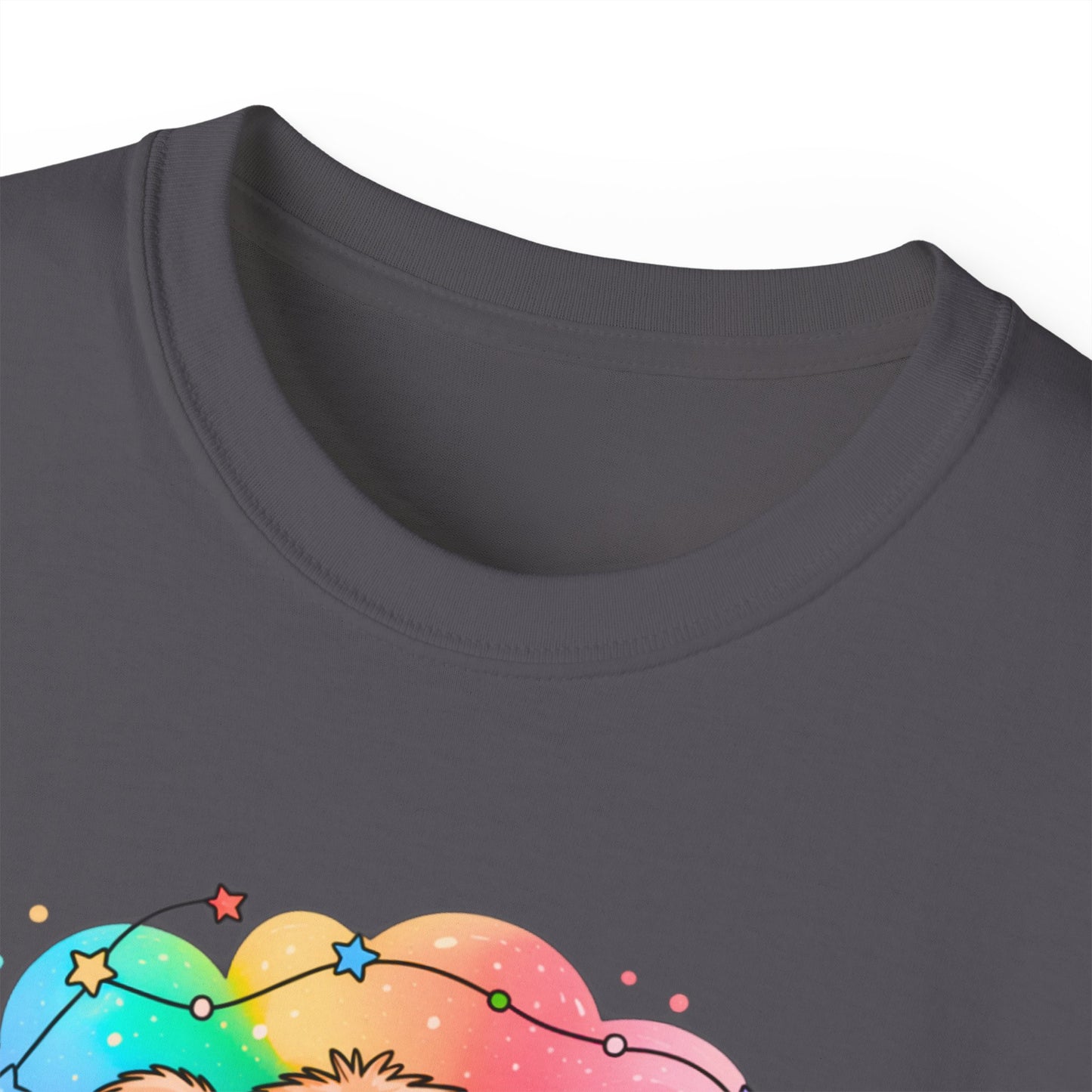 Bearly Awake Teddy Bear Tee | Cute Coffee Bear Wrapped in Rainbow Blanket