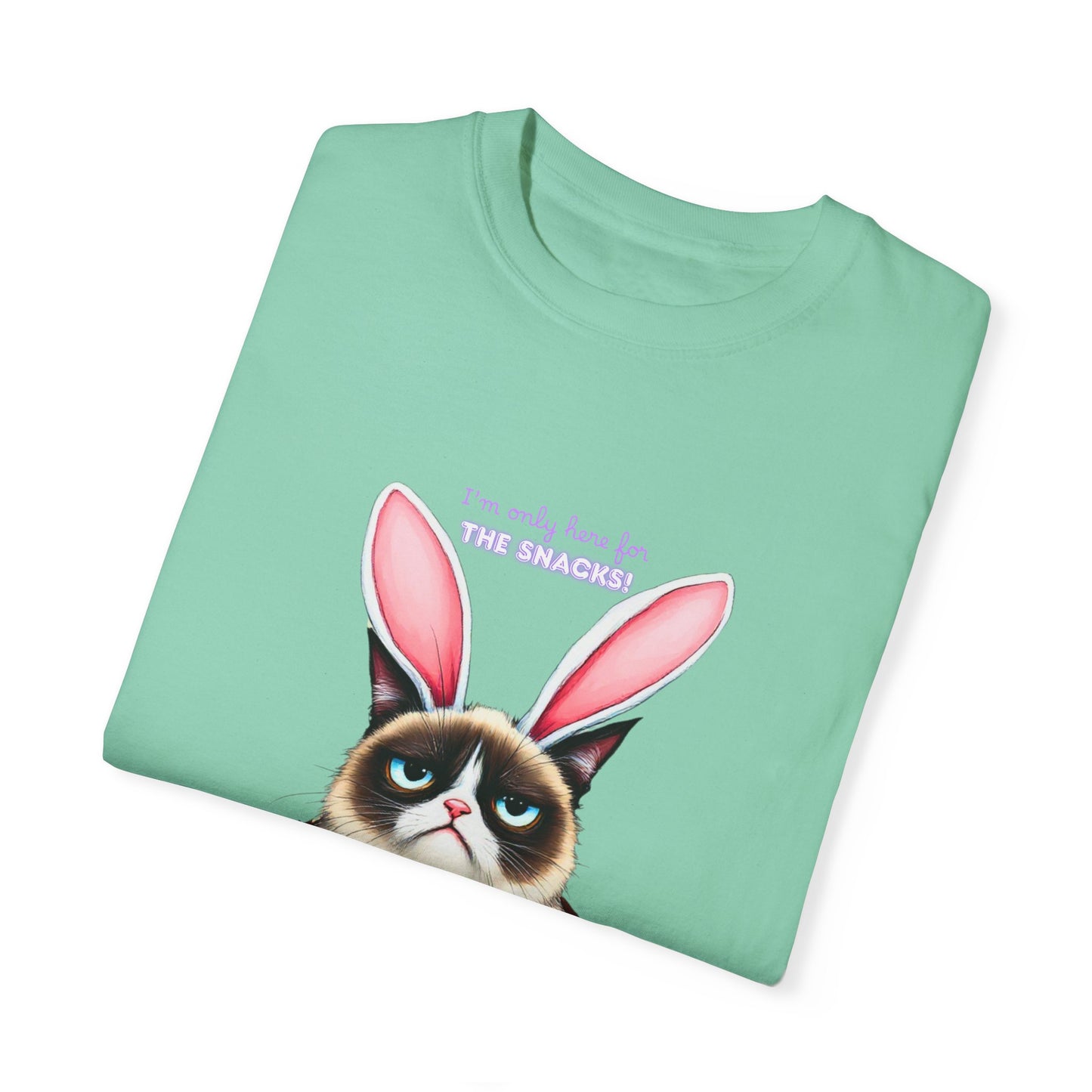 Comfort Colors 1717 Unisex Garment-Dyed T-shirt - “I’m Only Here for the Snacks” Funny Easter Bunny Cat Tee