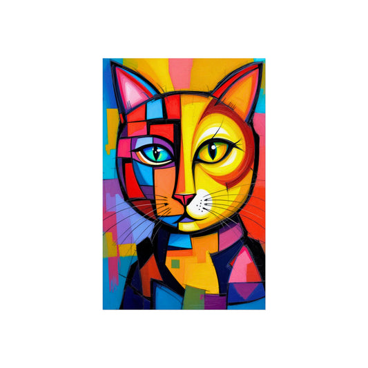 Colorful abstract cat painting on a white background