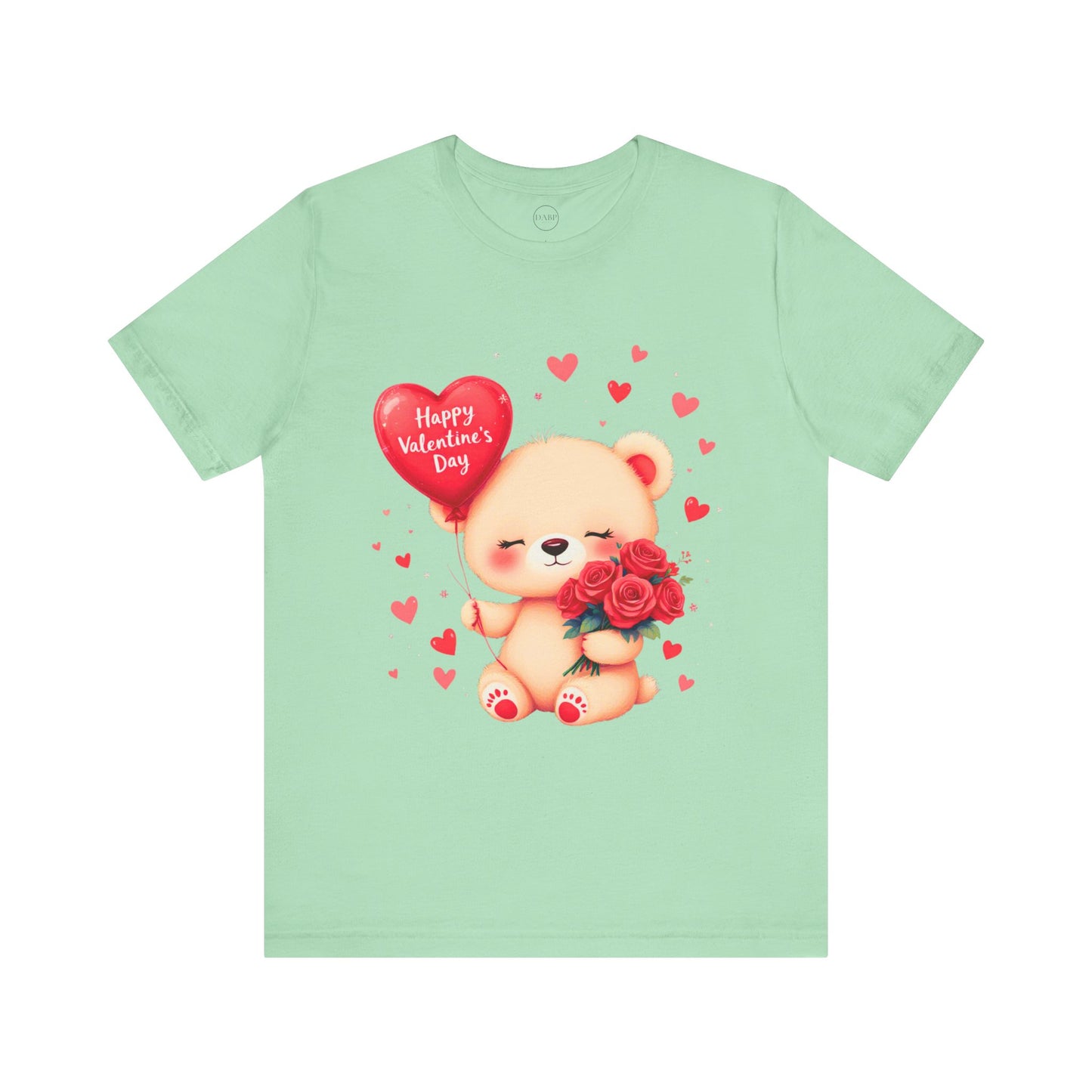 Bella+Canvas · 3001 Unisex Jersey Short Sleeve Tee - Valentine’s Day Bear, Balloon & Roses Design