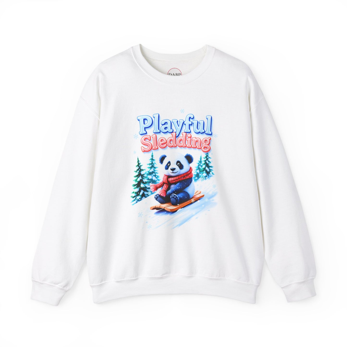 Sudadera unisex de cuello redondo Heavy Blend™ - Panda juguetón en trineo