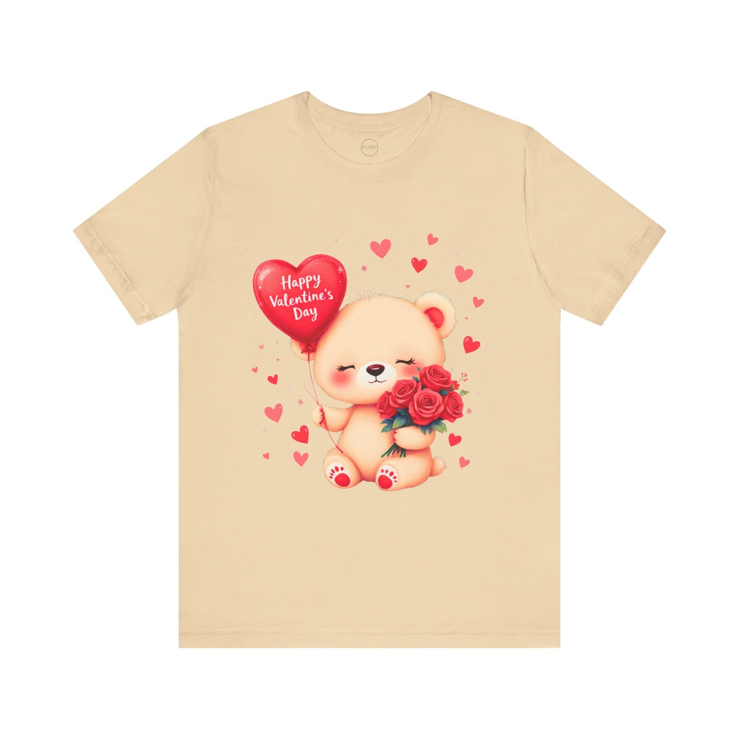 Bella+Canvas · 3001 Unisex Jersey Short Sleeve Tee - Valentine’s Day Bear, Balloon & Roses Design