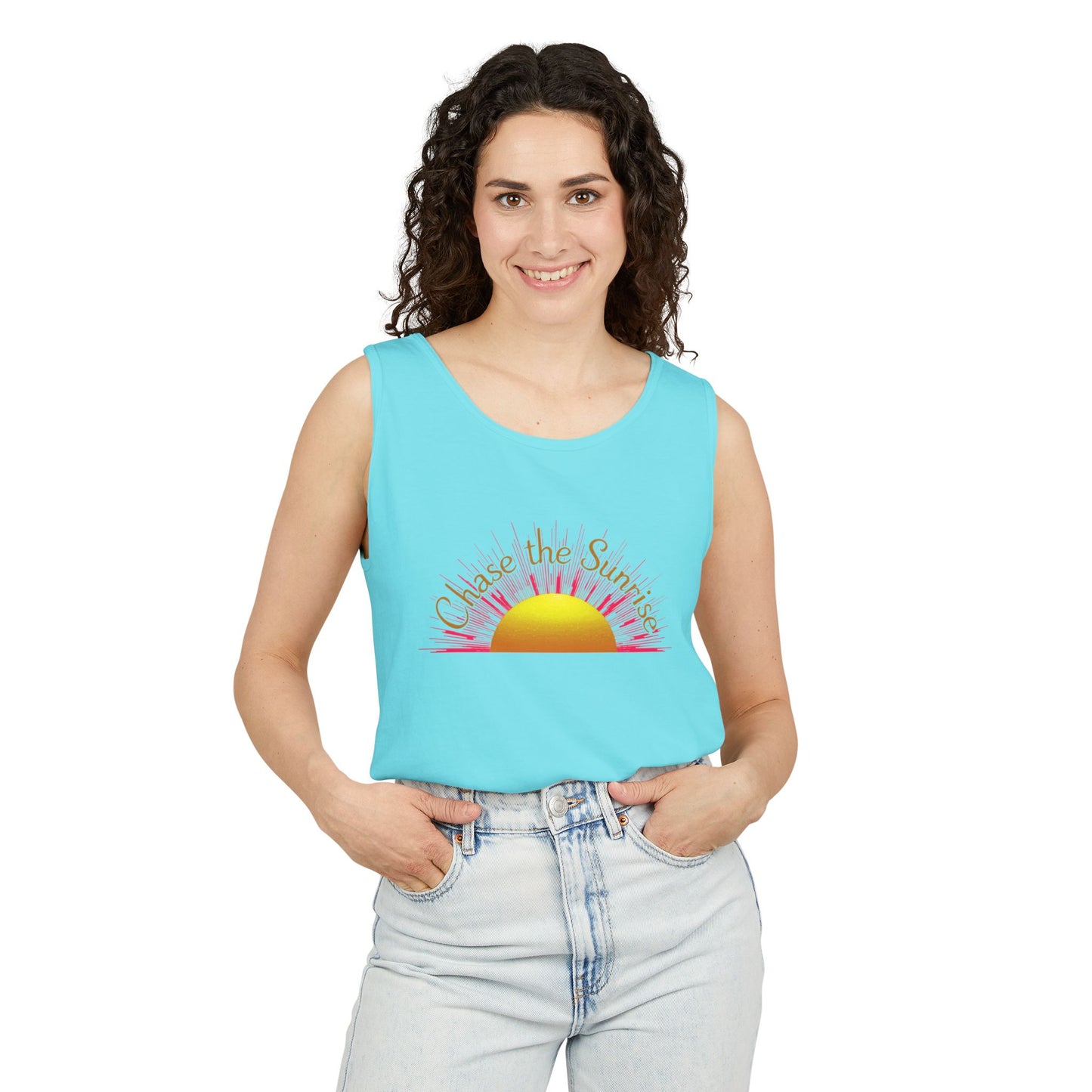 Comfort Colors® 9360 Women's Garment-Dyed Tank Top - Chase the Sunrise Aesthetic Design