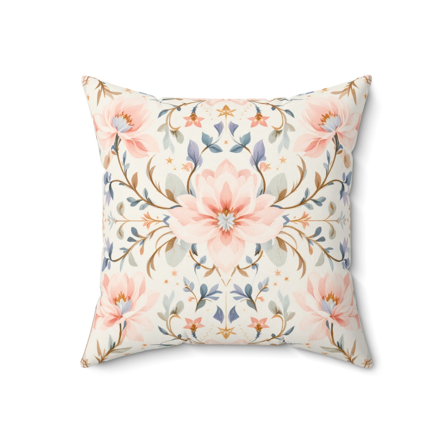 Blush Blossom Harmony – Elegant Floral Art Deco Design Throw Pillow