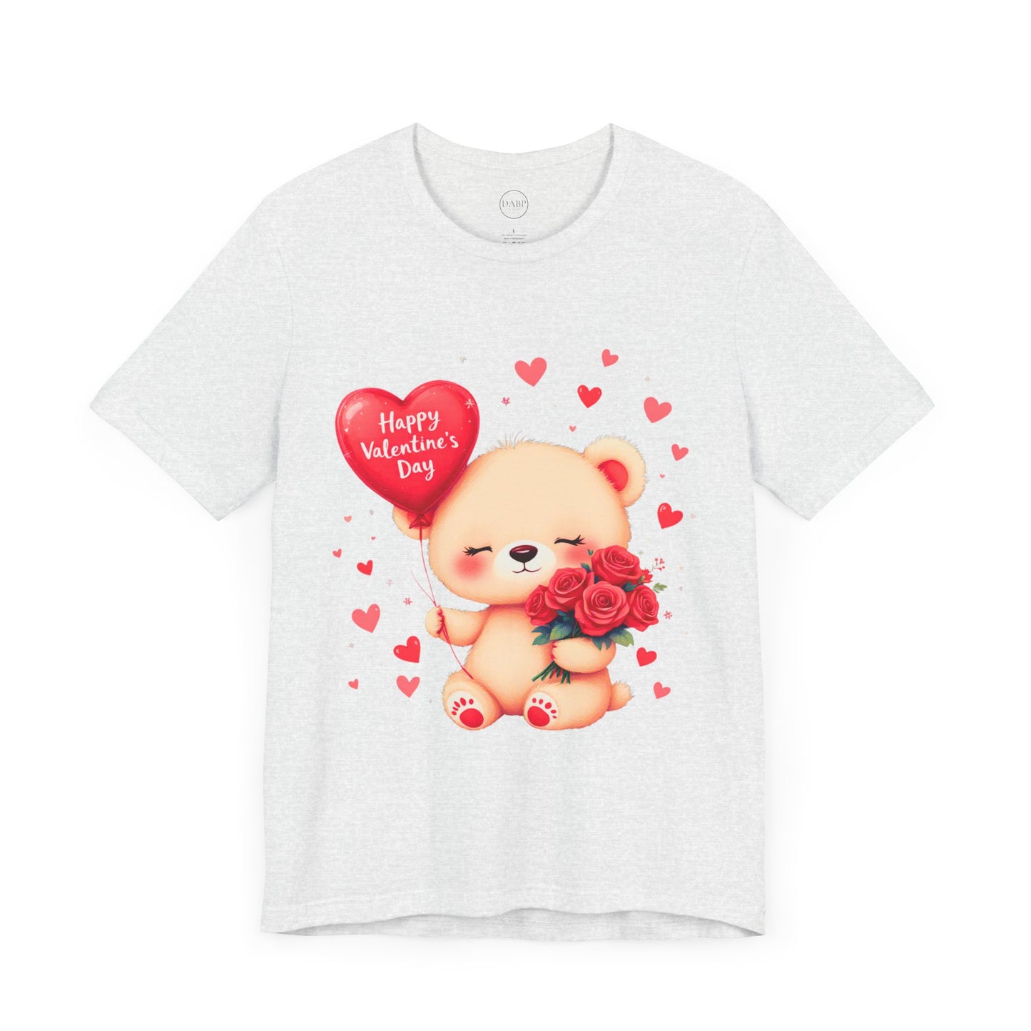 Bella+Canvas · 3001 Unisex Jersey Short Sleeve Tee - Valentine’s Day Bear, Balloon & Roses Design