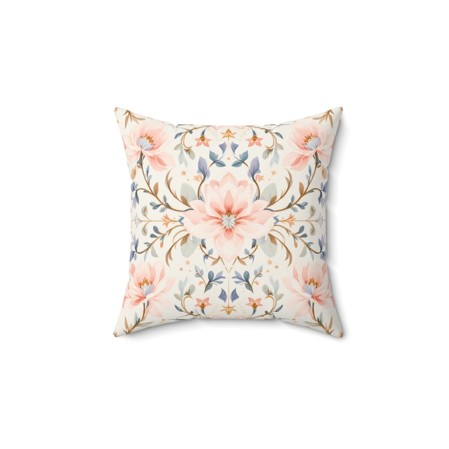 Blush Blossom Harmony – Elegant Floral Art Deco Design Throw Pillow