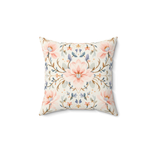 Blush Blossom Harmony – Elegant Floral Art Deco Design Throw Pillow