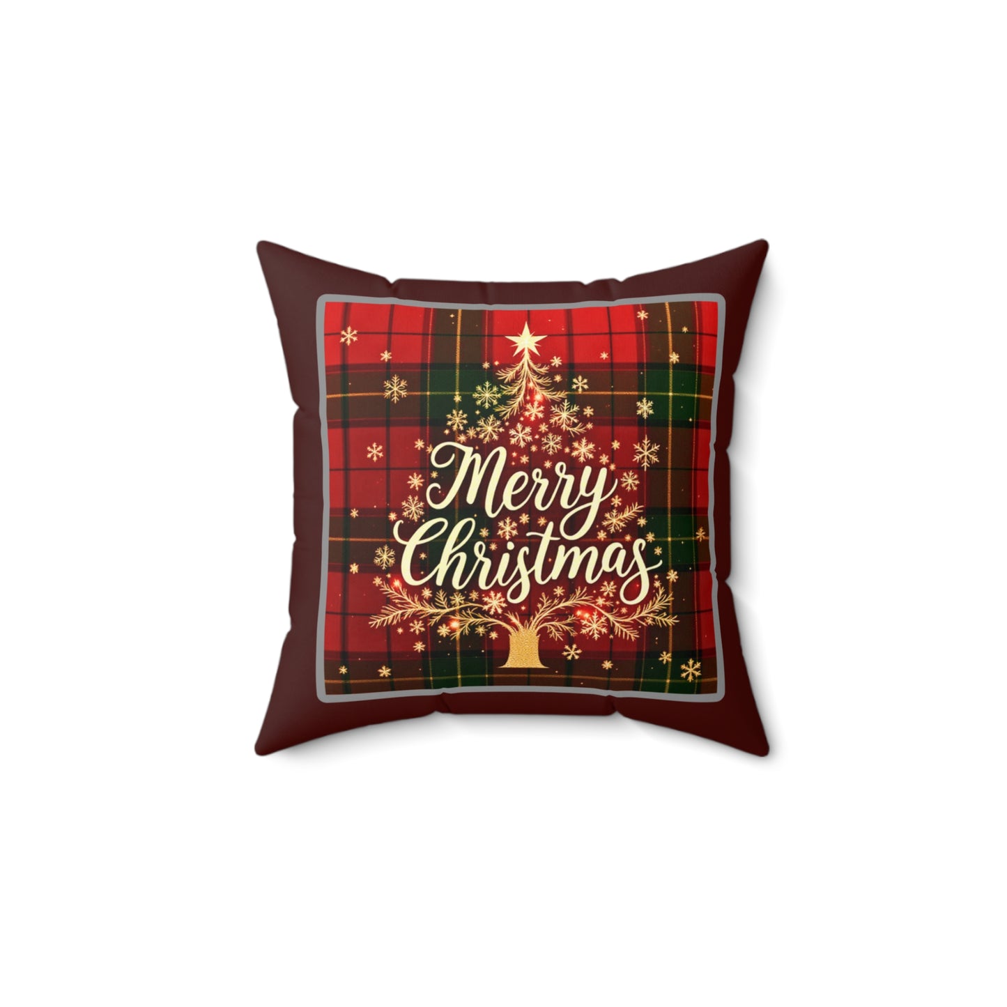 Elegant Christmas Tree Pillow – Festive Plaid Merry Christmas Design