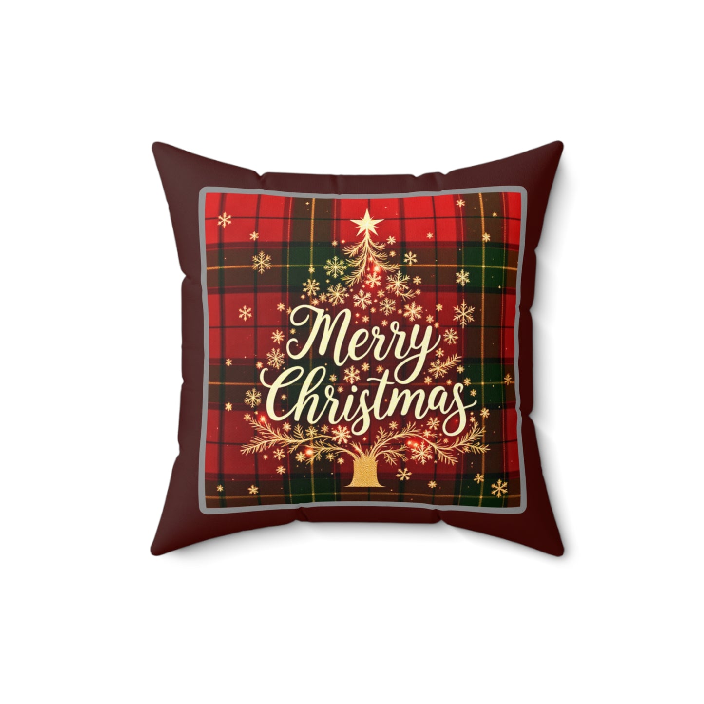 Elegant Christmas Tree Pillow – Festive Plaid Merry Christmas Design