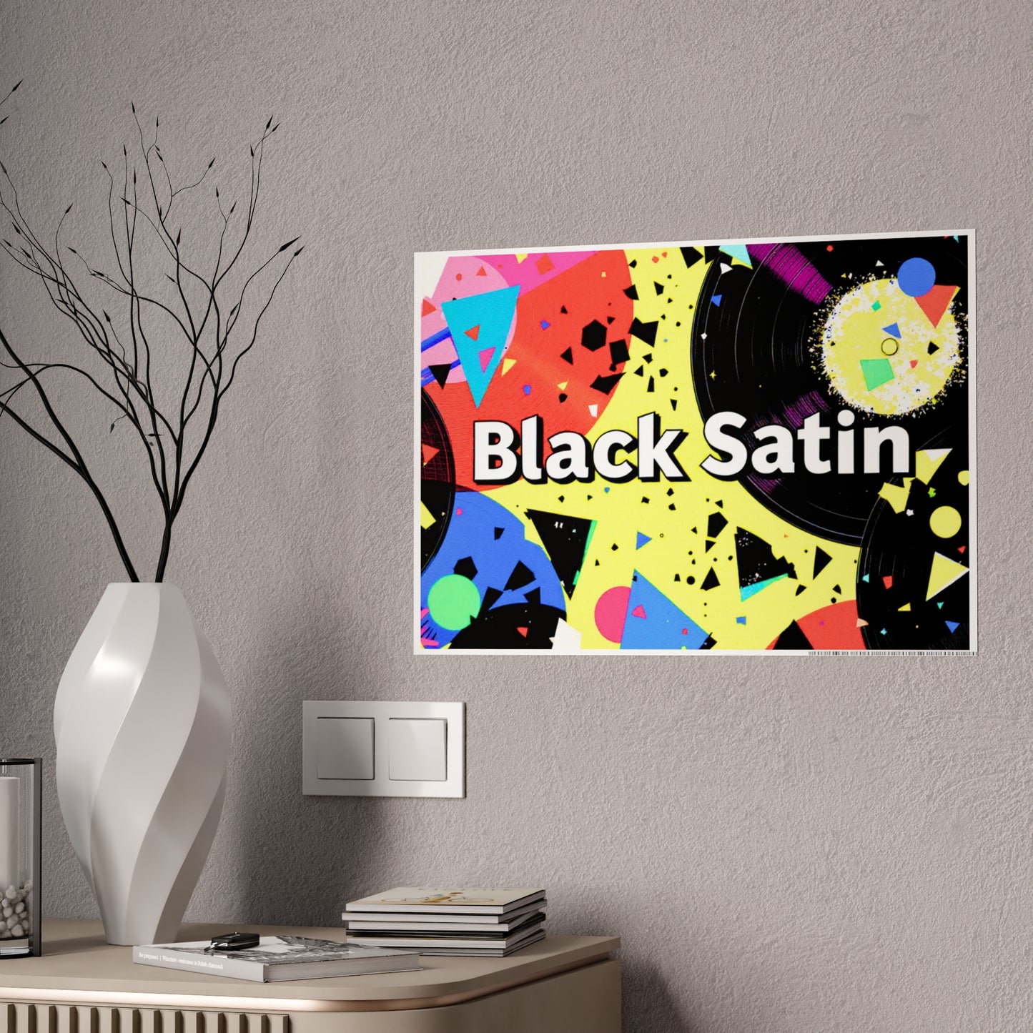 Jazz-Inspired Glossy Poster Art | Black Satin Layers