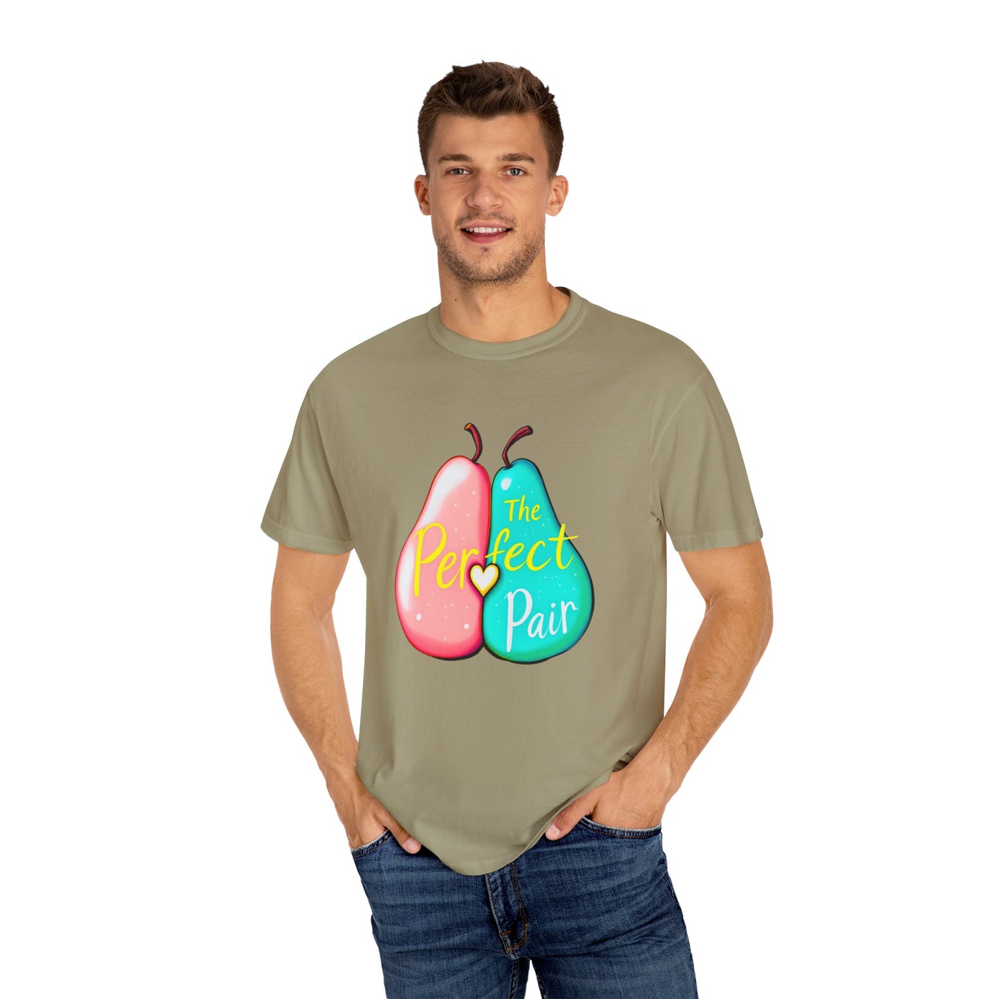 Comfort Colors 1717 Unisex Garment-Dyed T-shirt - "The Perfect Pair" Cute Pear Couple Design (v2)