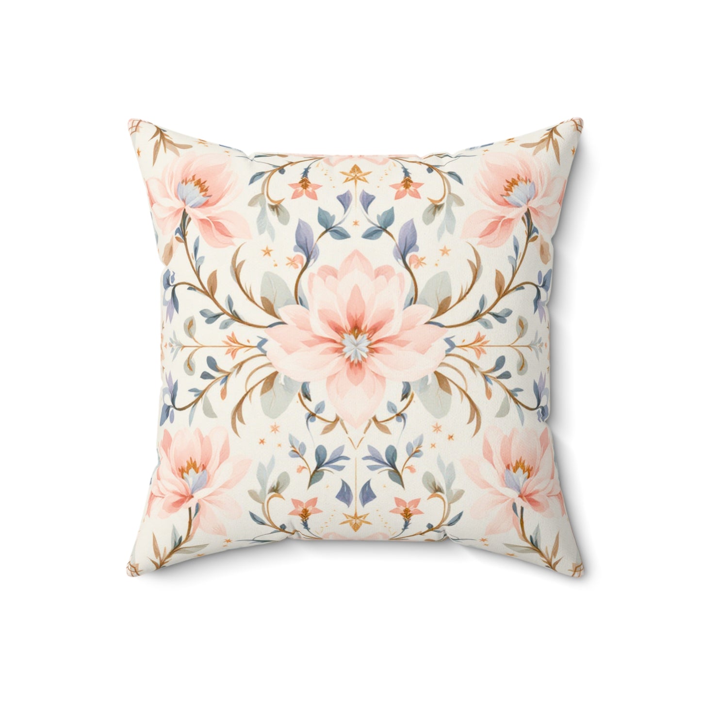 Blush Blossom Harmony – Elegant Floral Art Deco Design Throw Pillow