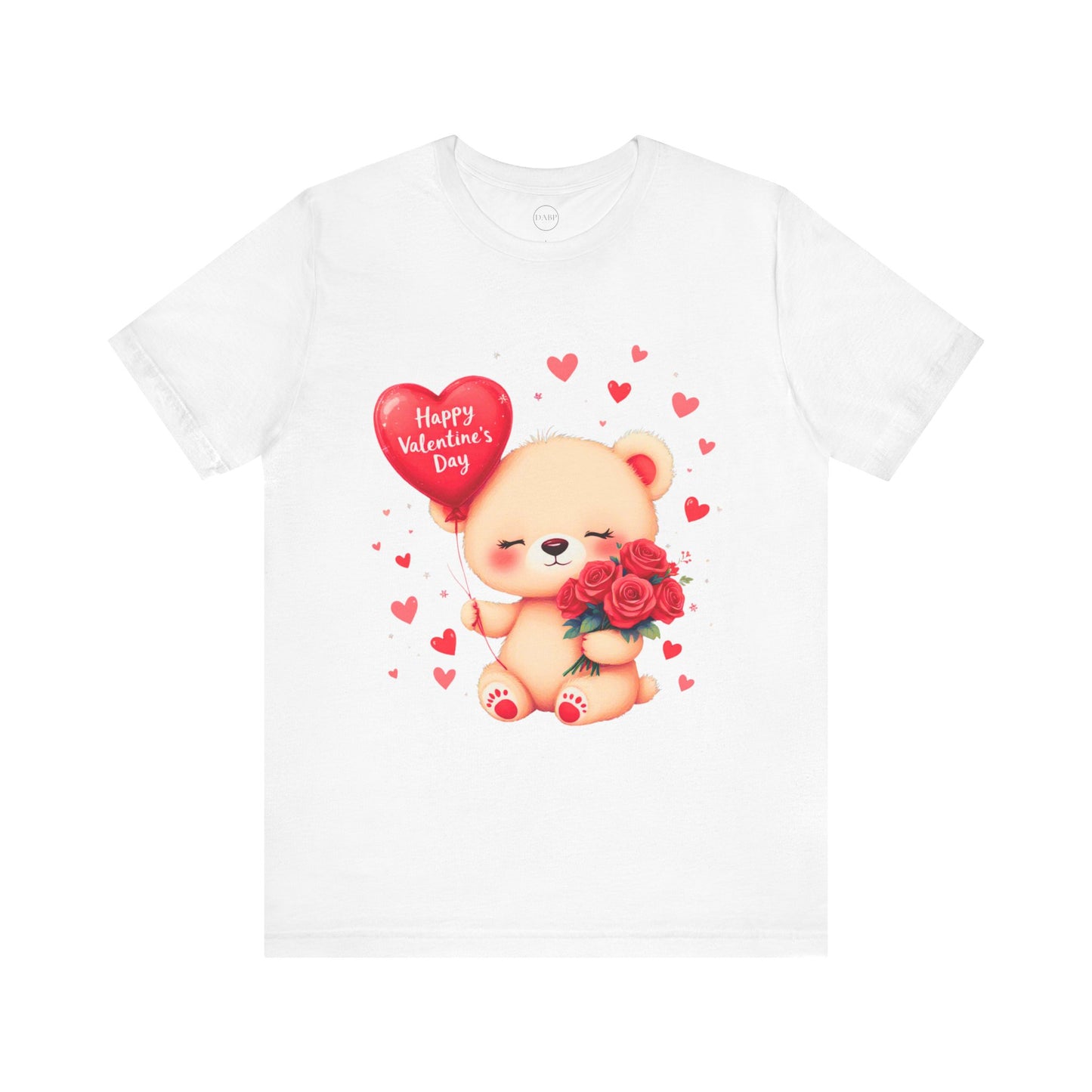 Bella+Canvas · 3001 Unisex Jersey Short Sleeve Tee - Valentine’s Day Bear, Balloon & Roses Design