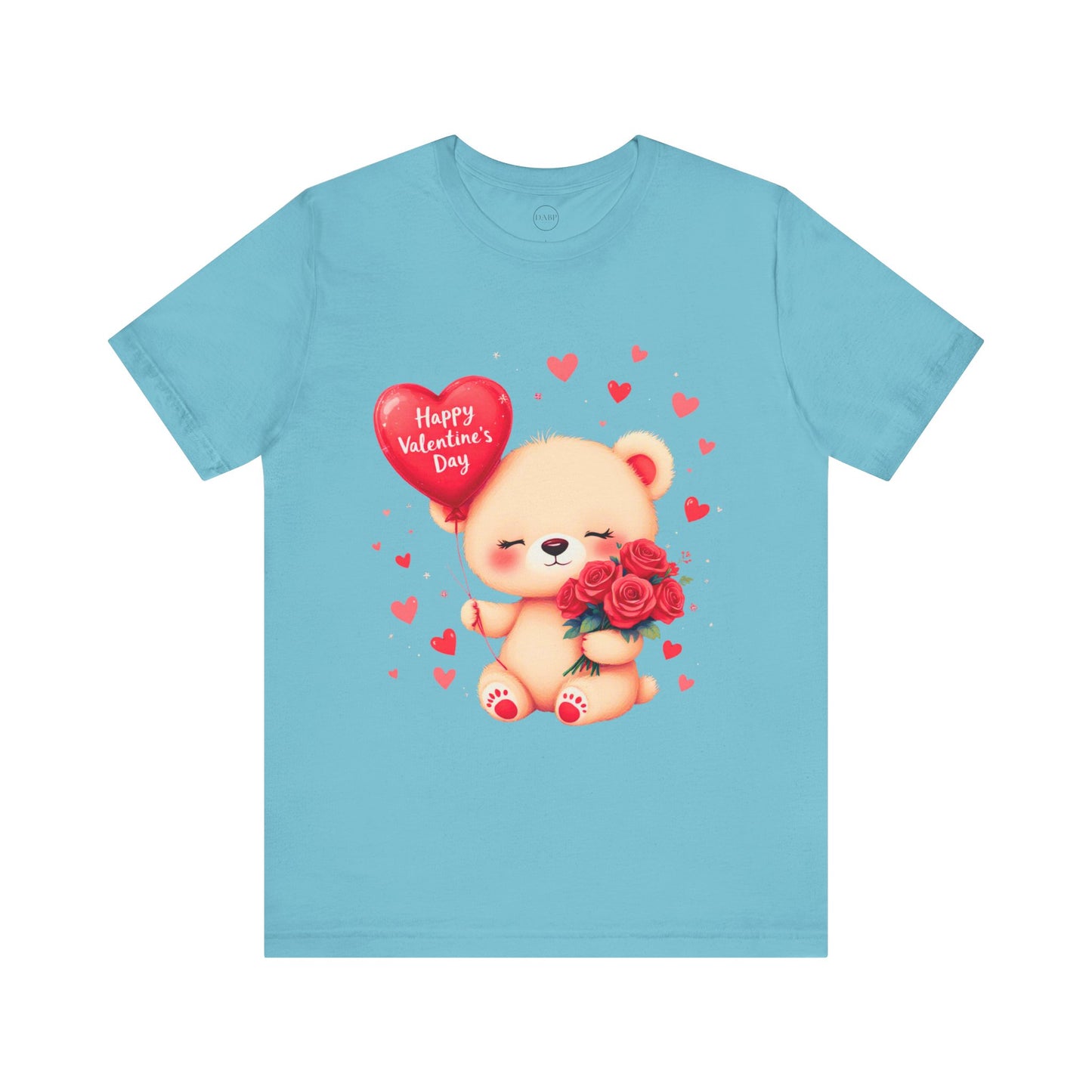 Bella+Canvas · 3001 Unisex Jersey Short Sleeve Tee - Valentine’s Day Bear, Balloon & Roses Design