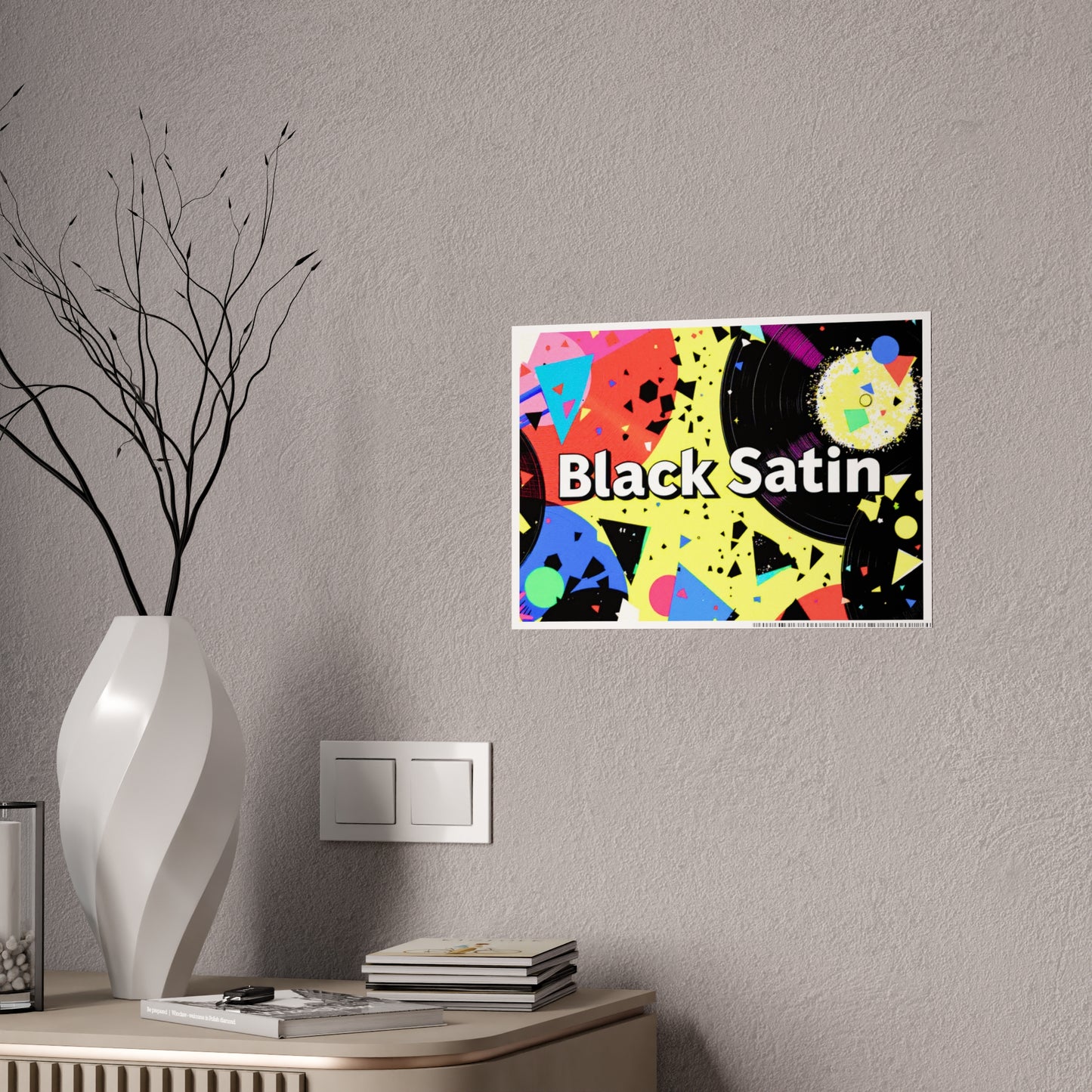 Jazz-Inspired Glossy Poster Art | Black Satin Layers