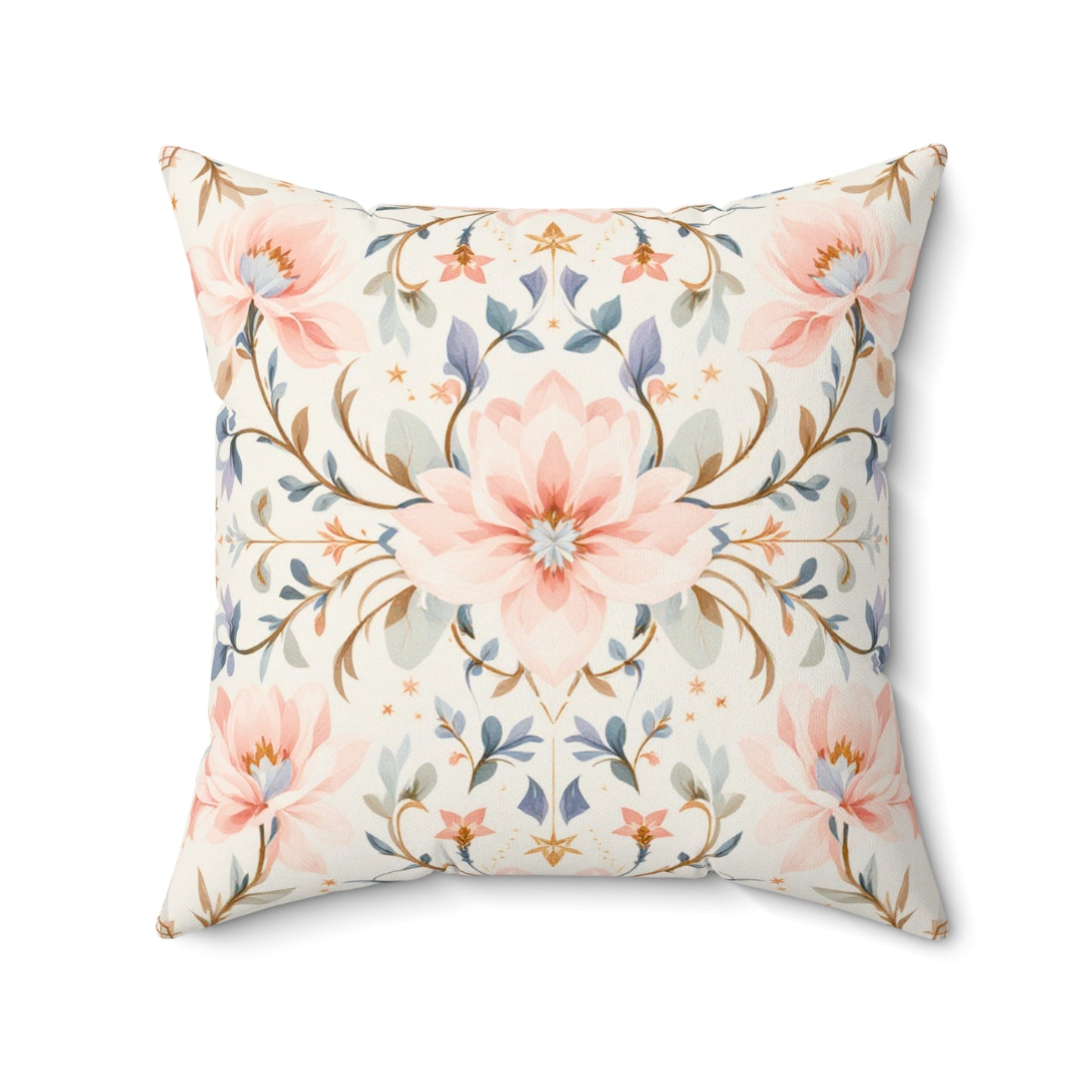 Blush Blossom Harmony – Elegant Floral Art Deco Design Throw Pillow