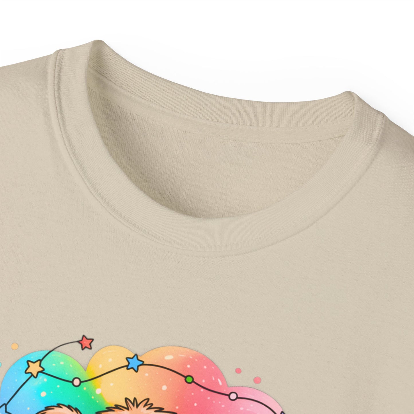 Bearly Awake Teddy Bear Tee | Cute Coffee Bear Wrapped in Rainbow Blanket