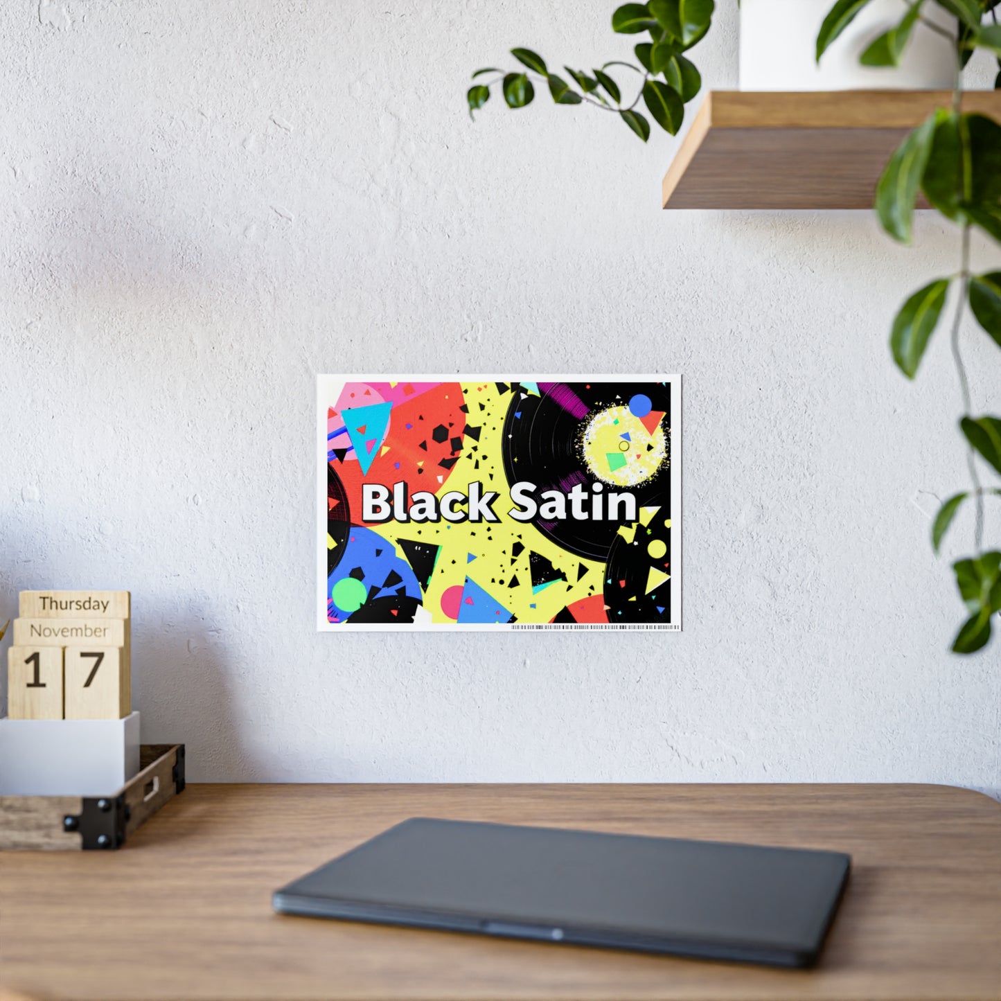 Jazz-Inspired Glossy Poster Art | Black Satin Layers