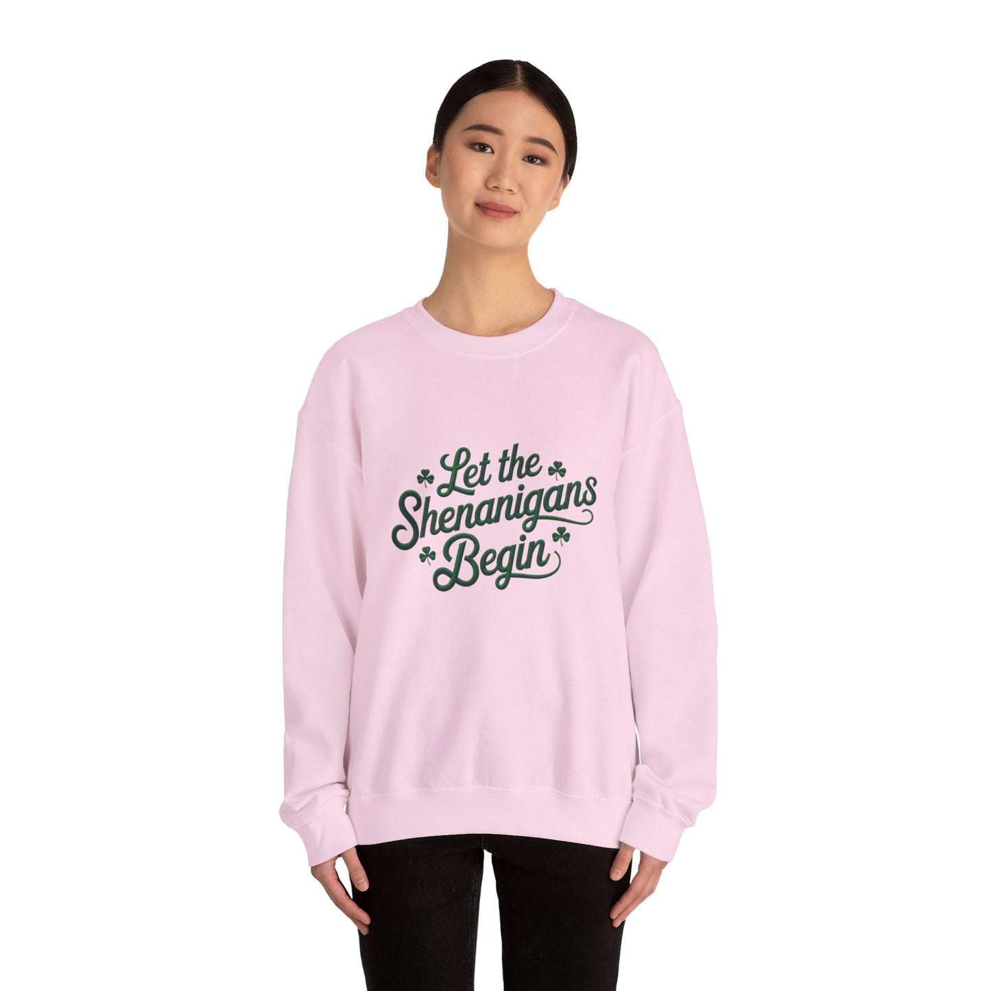 Gildan 18000 Unisex Heavy Blend™ Crewneck Sweatshirt - Let the Shenanigans Begin St. Patrick’s Day Design