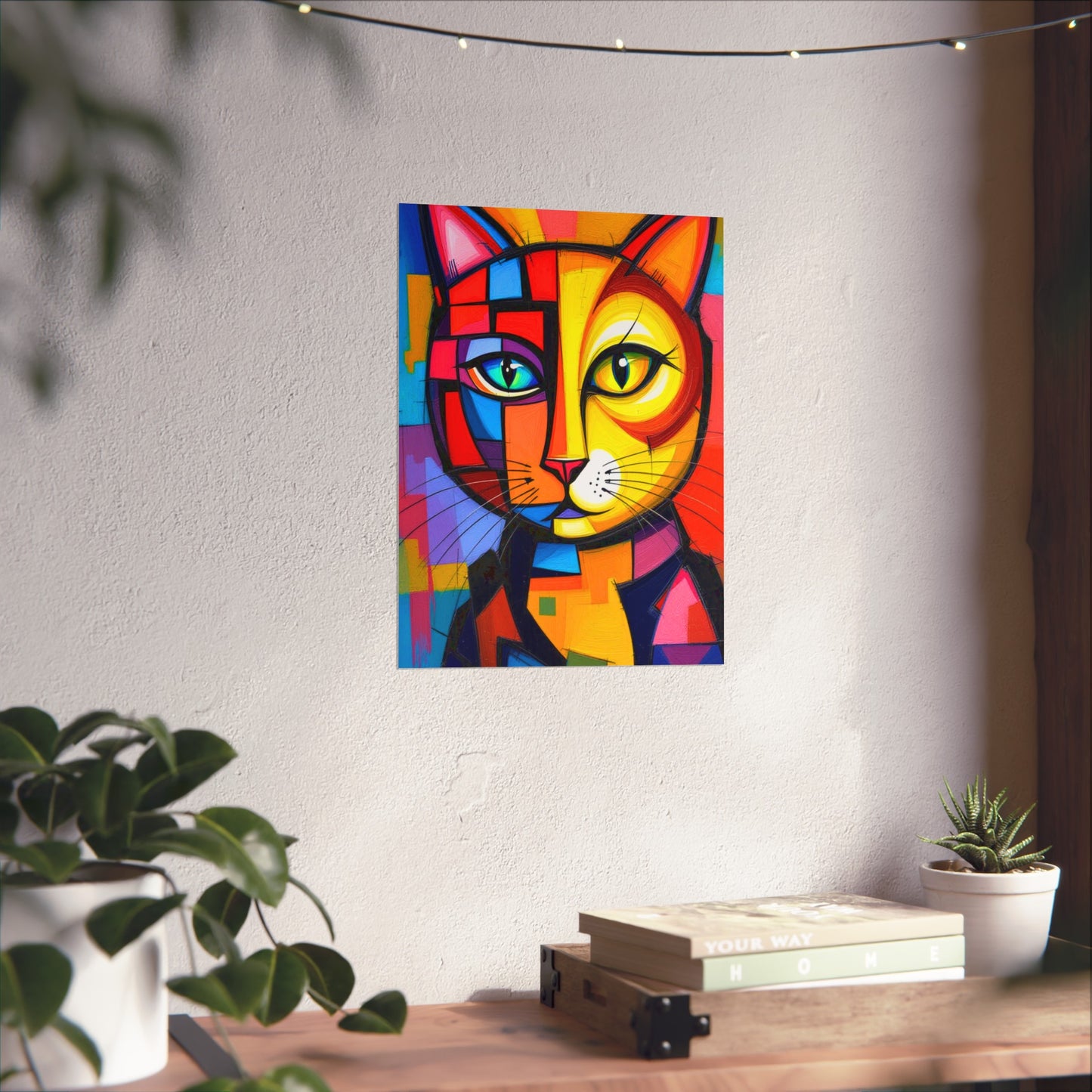 Cubist Cat Portrait - Vibrant Abstract Expression