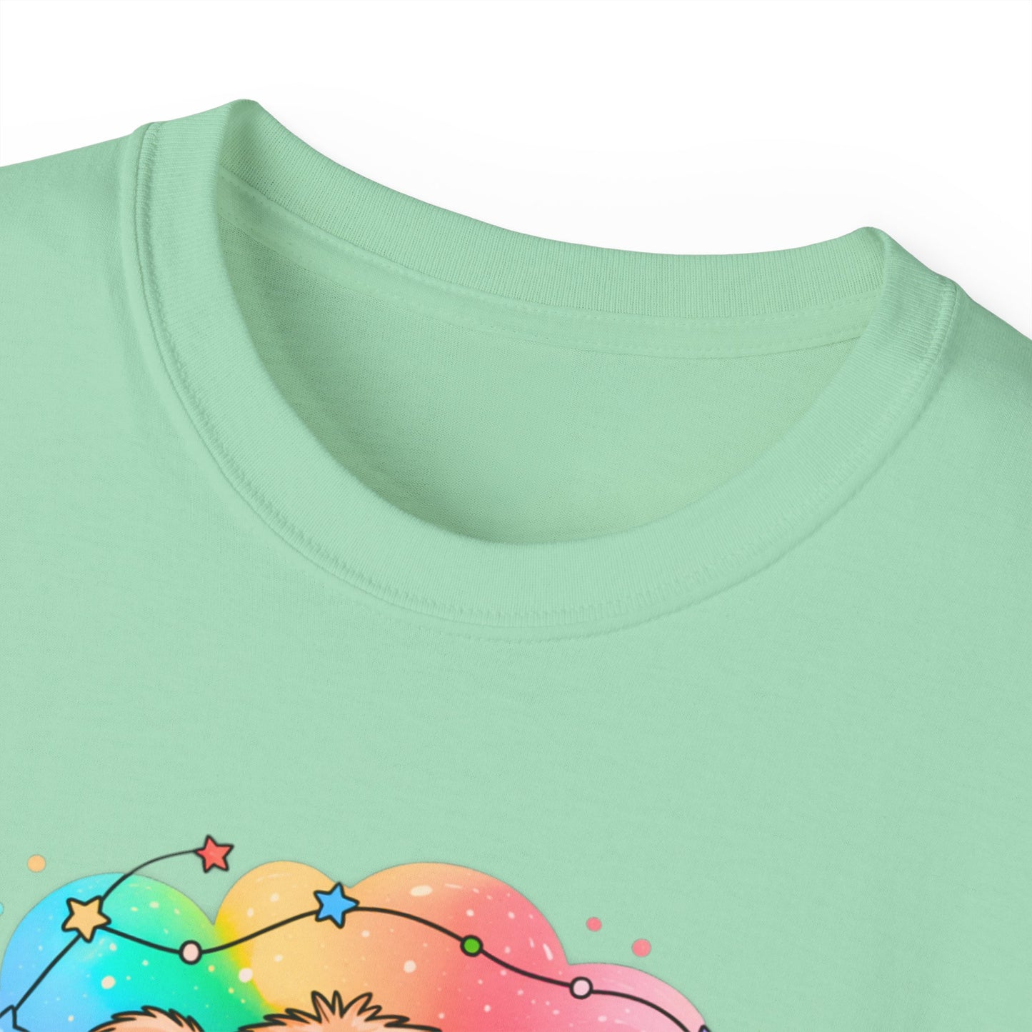 Bearly Awake Teddy Bear Tee | Cute Coffee Bear Wrapped in Rainbow Blanket