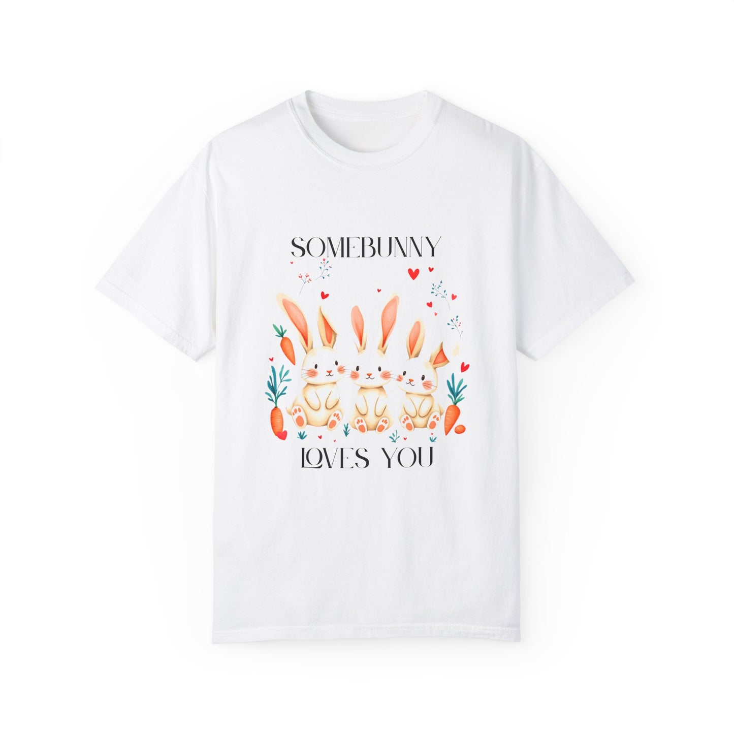 Comfort Colors 1717 Unisex Garment-Dyed T-shirt - “Somebunny Loves You” Trio Bunny Easter Tee