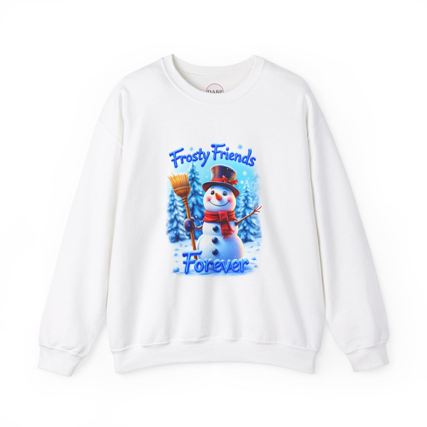 Sudadera unisex de cuello redondo Heavy Blend™ - Frosty Friends Forever - Muñeco de nieve festivo