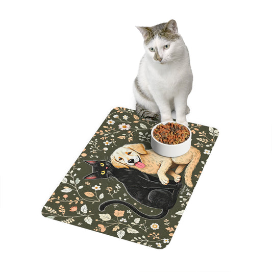Cozy Companion Pet Feeding Mat – Floral Dog & Cat Design (12x18)