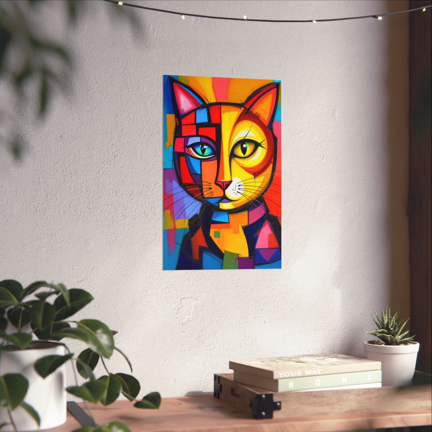 Cubist Cat Portrait - Vibrant Abstract Expression