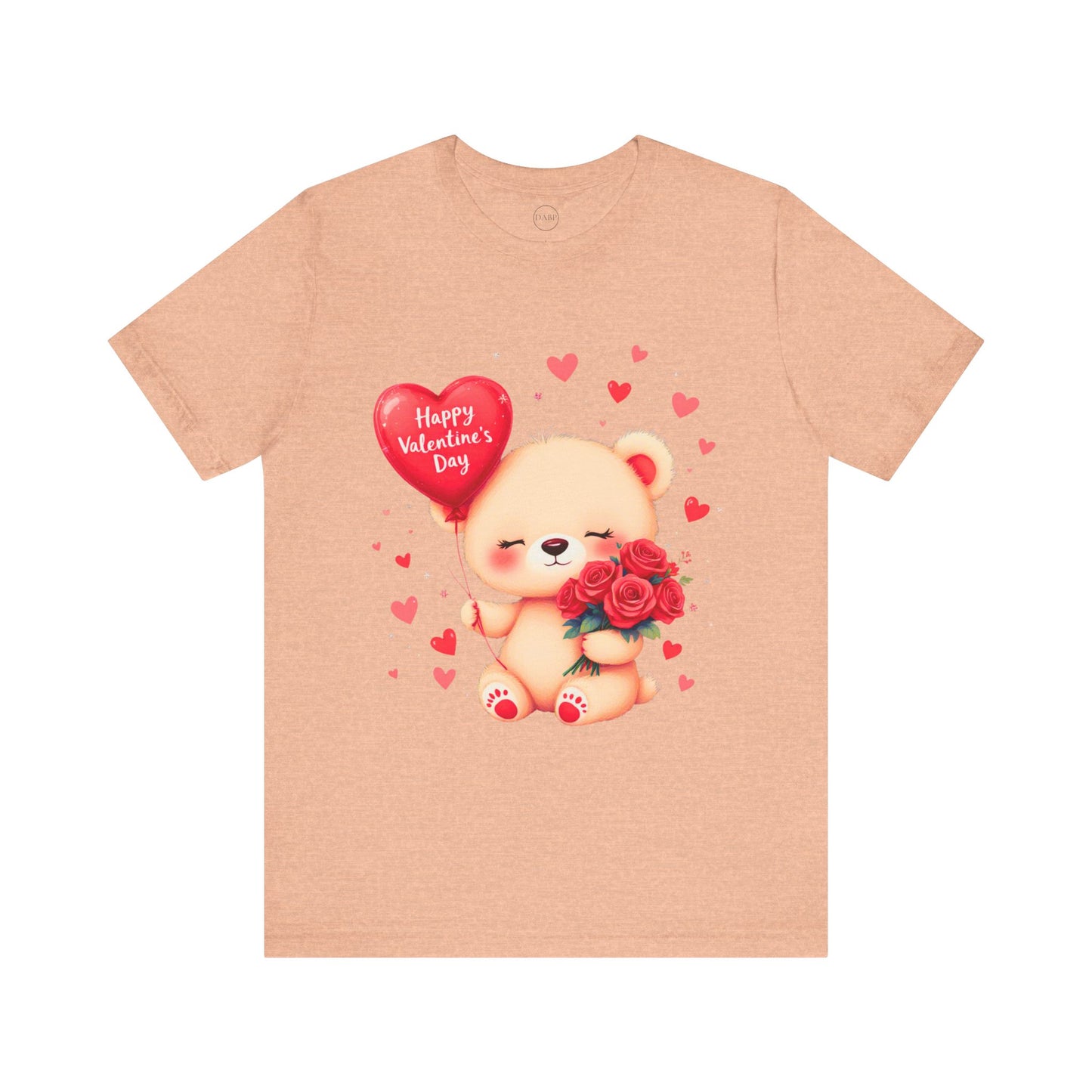 Bella+Canvas · 3001 Unisex Jersey Short Sleeve Tee - Valentine’s Day Bear, Balloon & Roses Design
