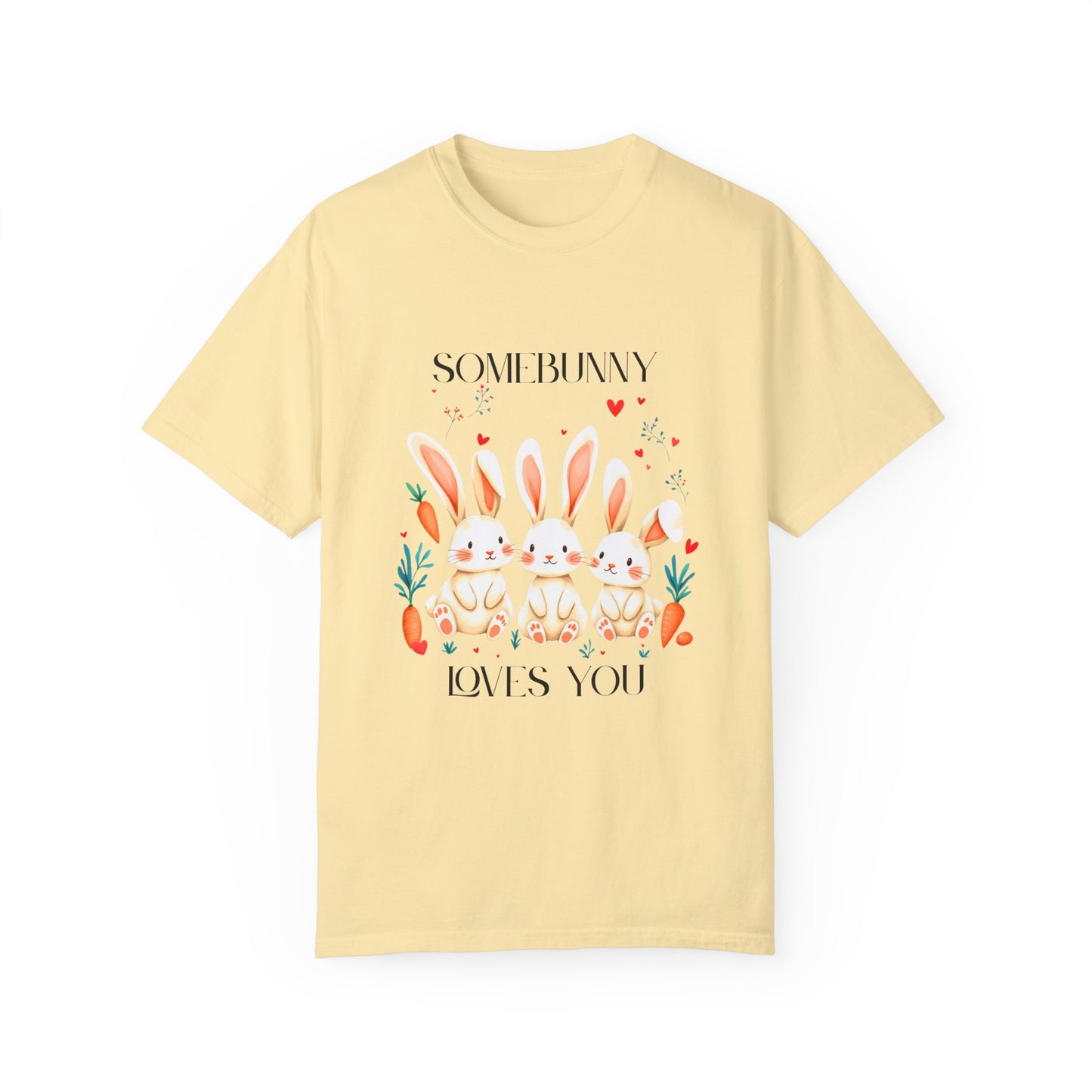 Comfort Colors 1717 Unisex Garment-Dyed T-shirt - “Somebunny Loves You” Trio Bunny Easter Tee