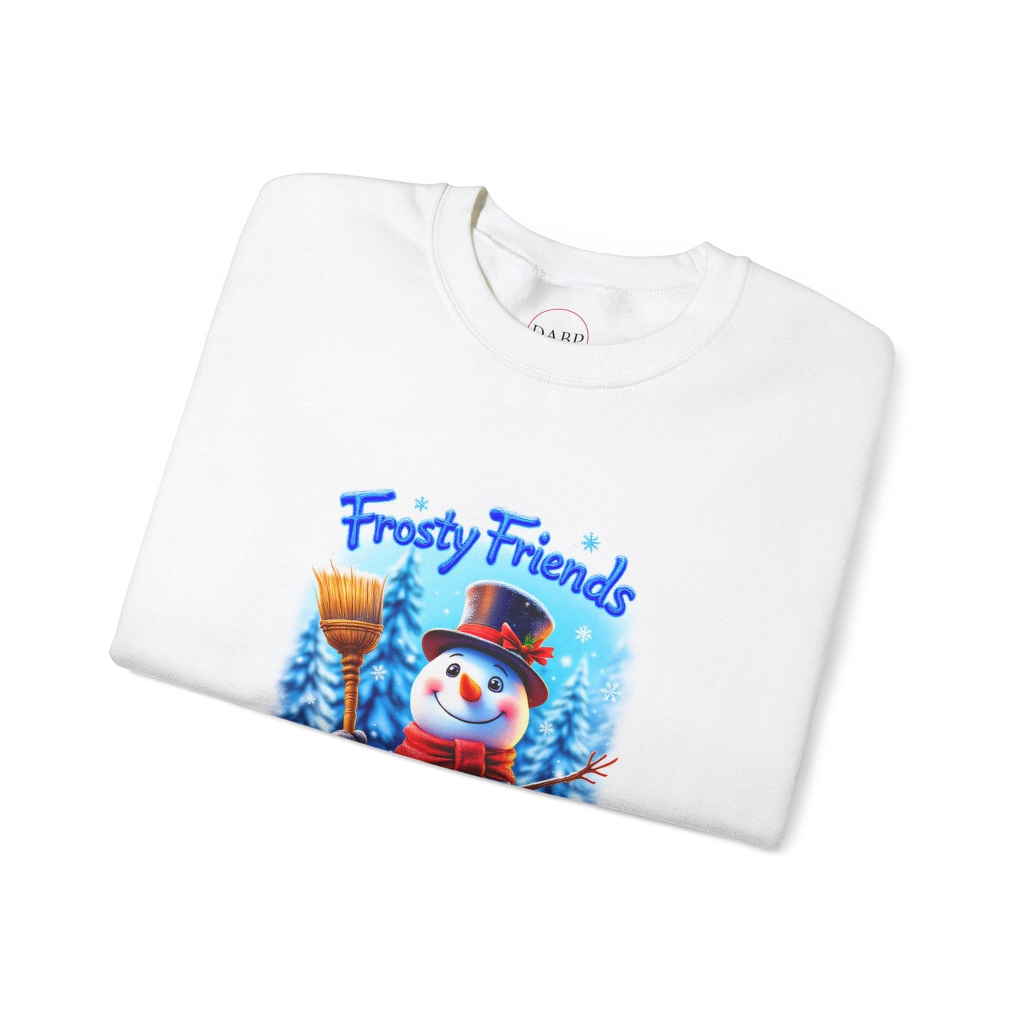 Sudadera unisex de cuello redondo Heavy Blend™ - Frosty Friends Forever - Muñeco de nieve festivo