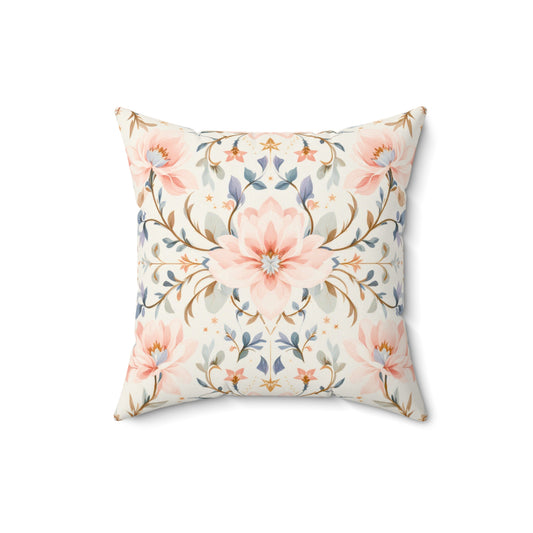 Blush Blossom Harmony – Elegant Floral Art Deco Design Throw Pillow