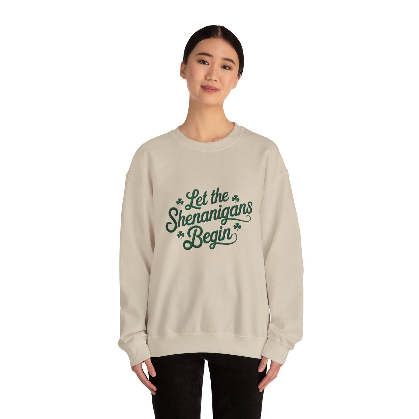 Gildan 18000 Unisex Heavy Blend™ Crewneck Sweatshirt - Let the Shenanigans Begin St. Patrick’s Day Design