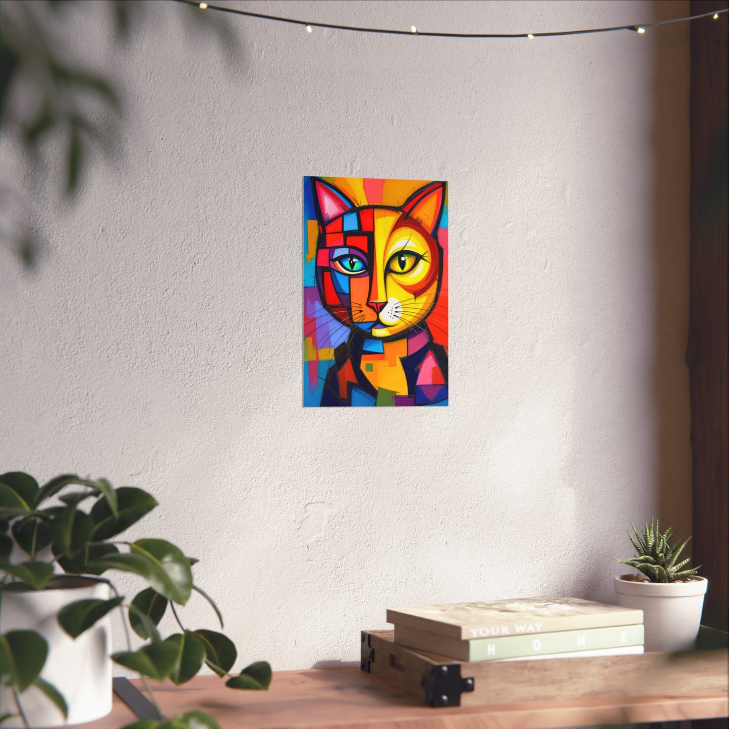 Cubist Cat Portrait - Vibrant Abstract Expression
