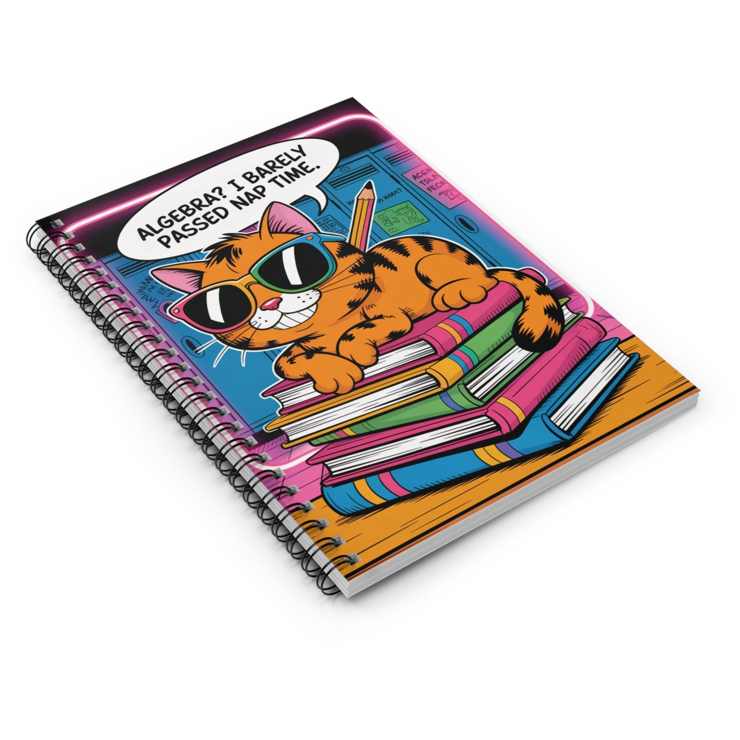 Too Cool For Math Cat | Retro Cartoon Spiral Notebook