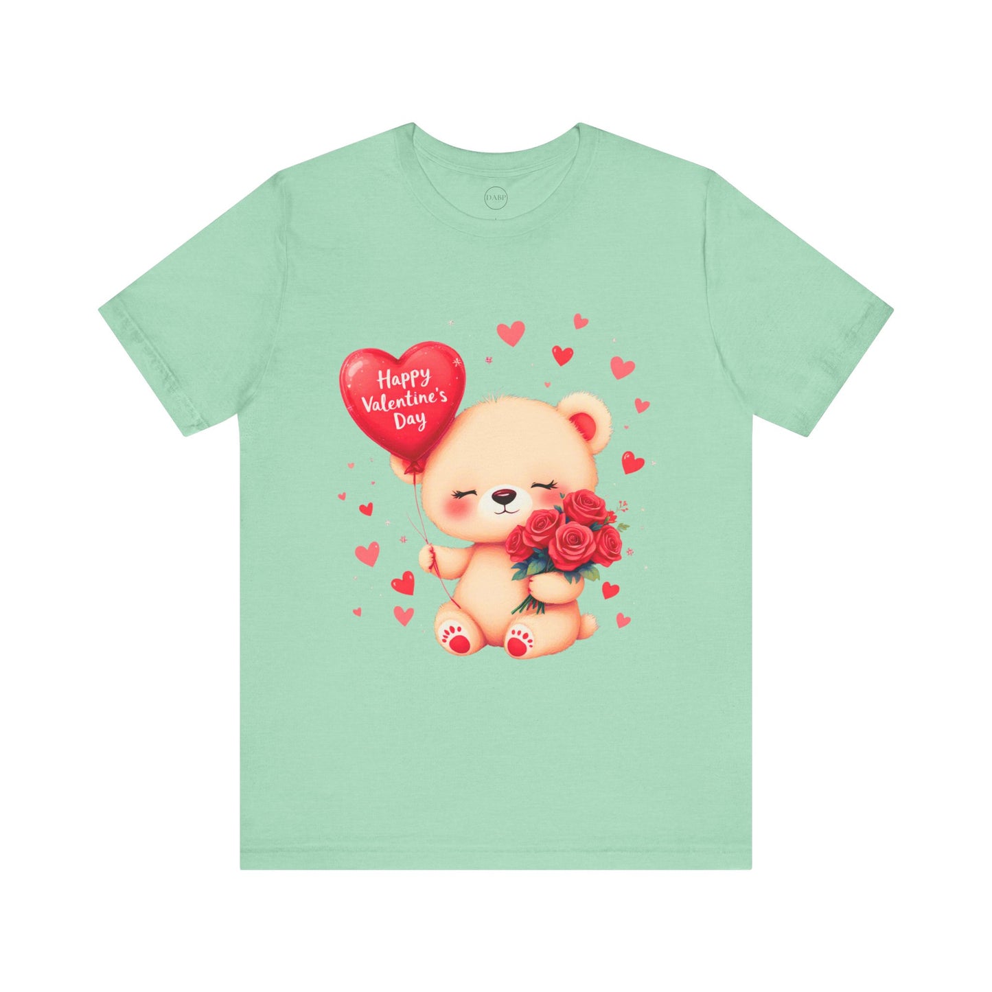 Bella+Canvas · 3001 Unisex Jersey Short Sleeve Tee - Valentine’s Day Bear, Balloon & Roses Design