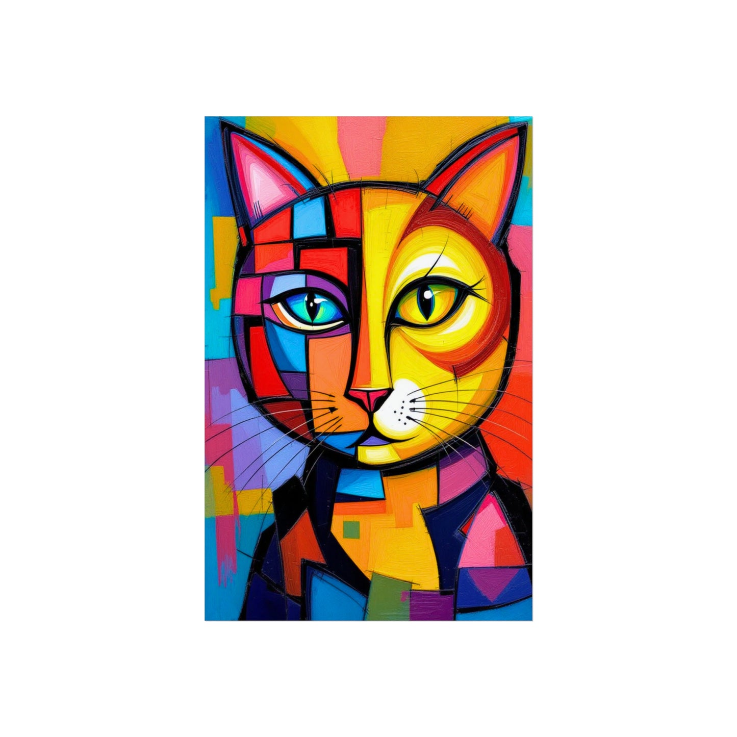 Cubist Cat Portrait - Vibrant Abstract Expression