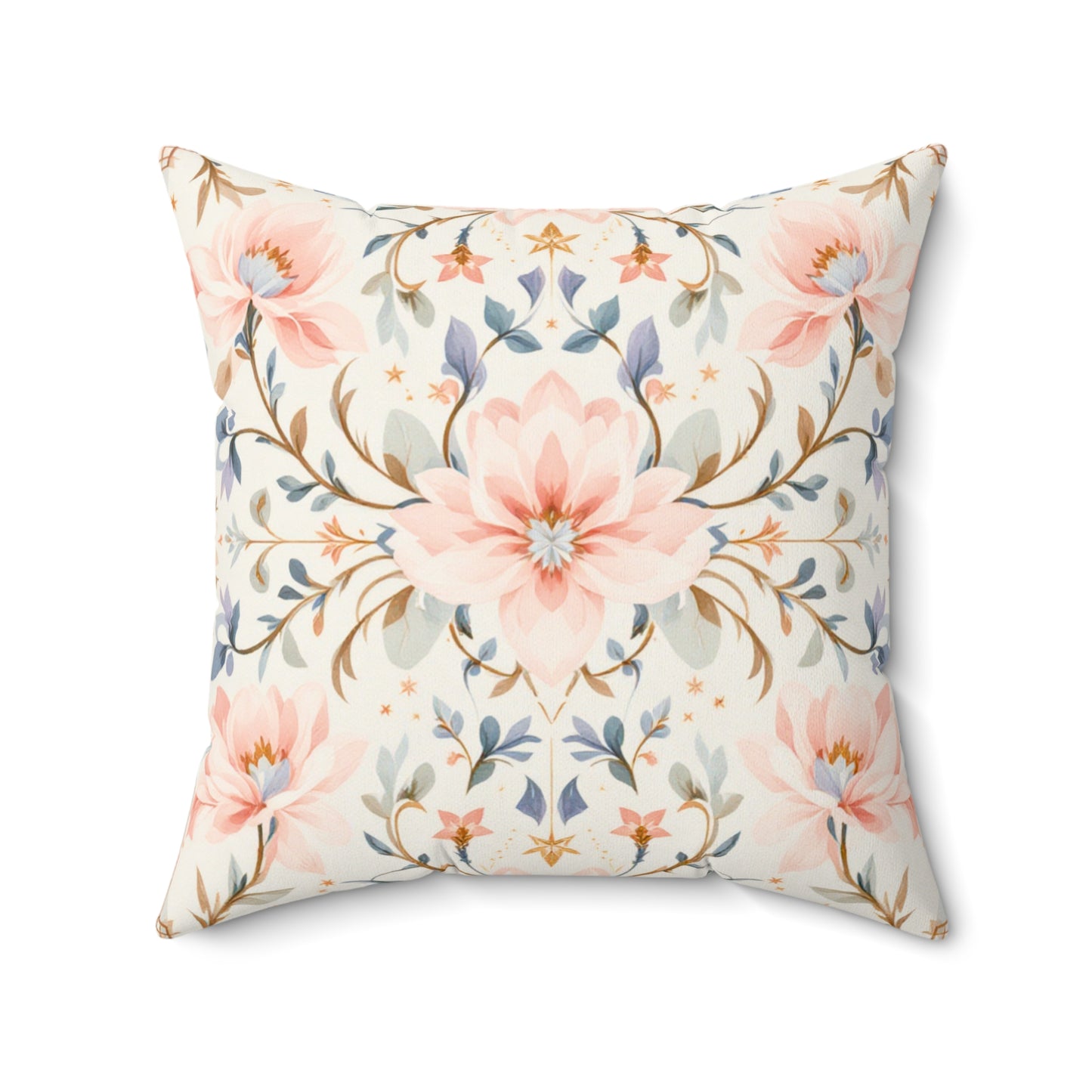 Blush Blossom Harmony – Elegant Floral Art Deco Design Throw Pillow