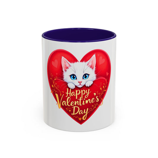 Adorable White Kitten Valentine's Day Mug