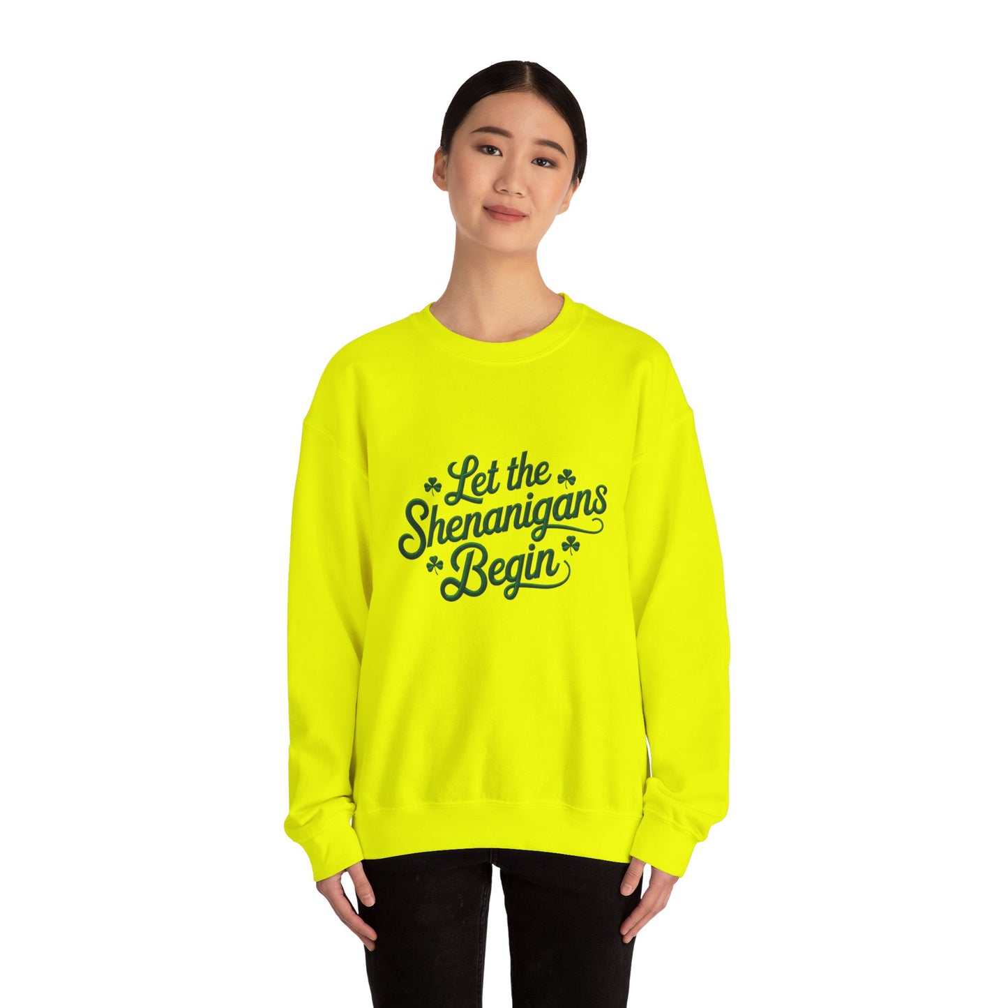 Gildan 18000 Unisex Heavy Blend™ Crewneck Sweatshirt - Let the Shenanigans Begin St. Patrick’s Day Design