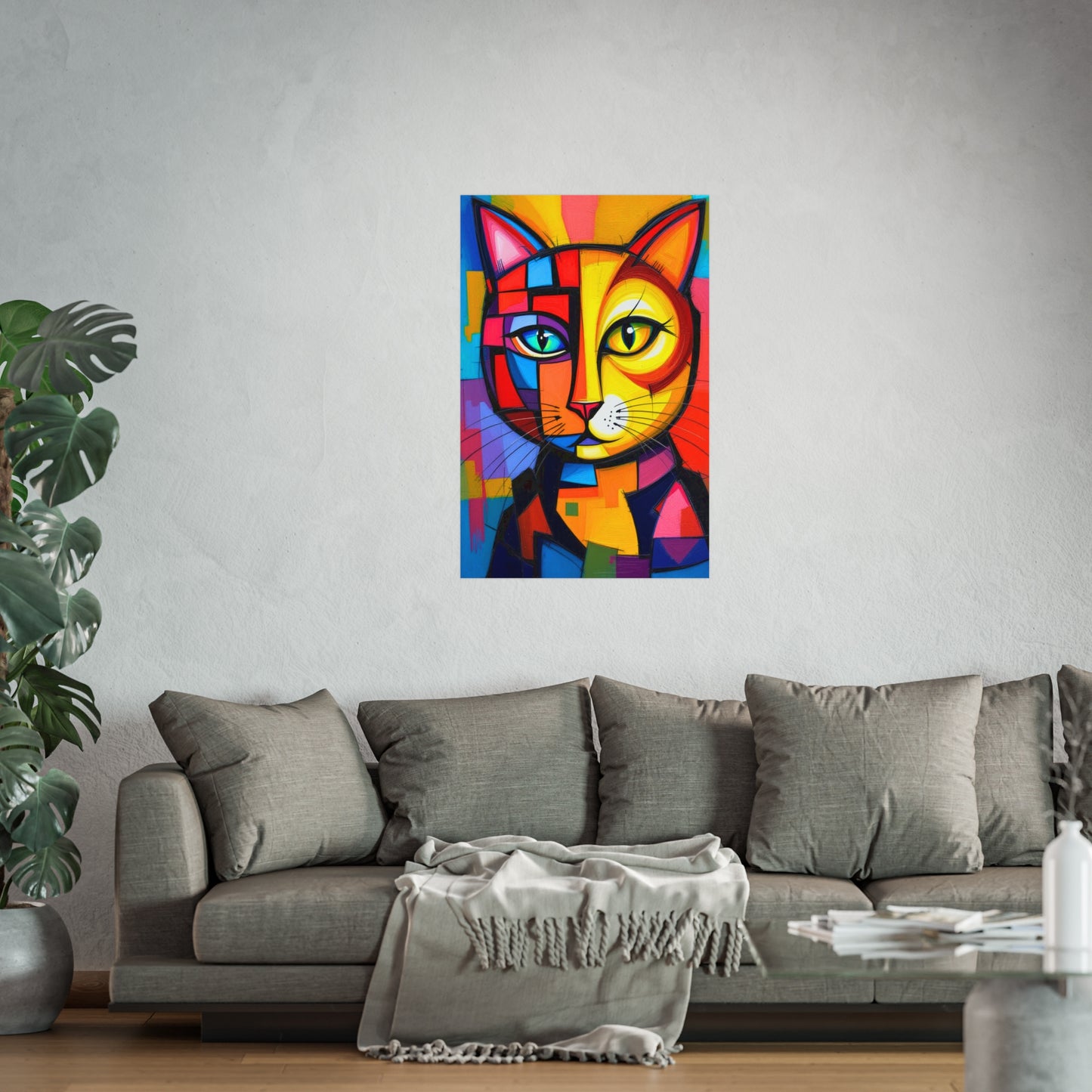 Cubist Cat Portrait - Vibrant Abstract Expression