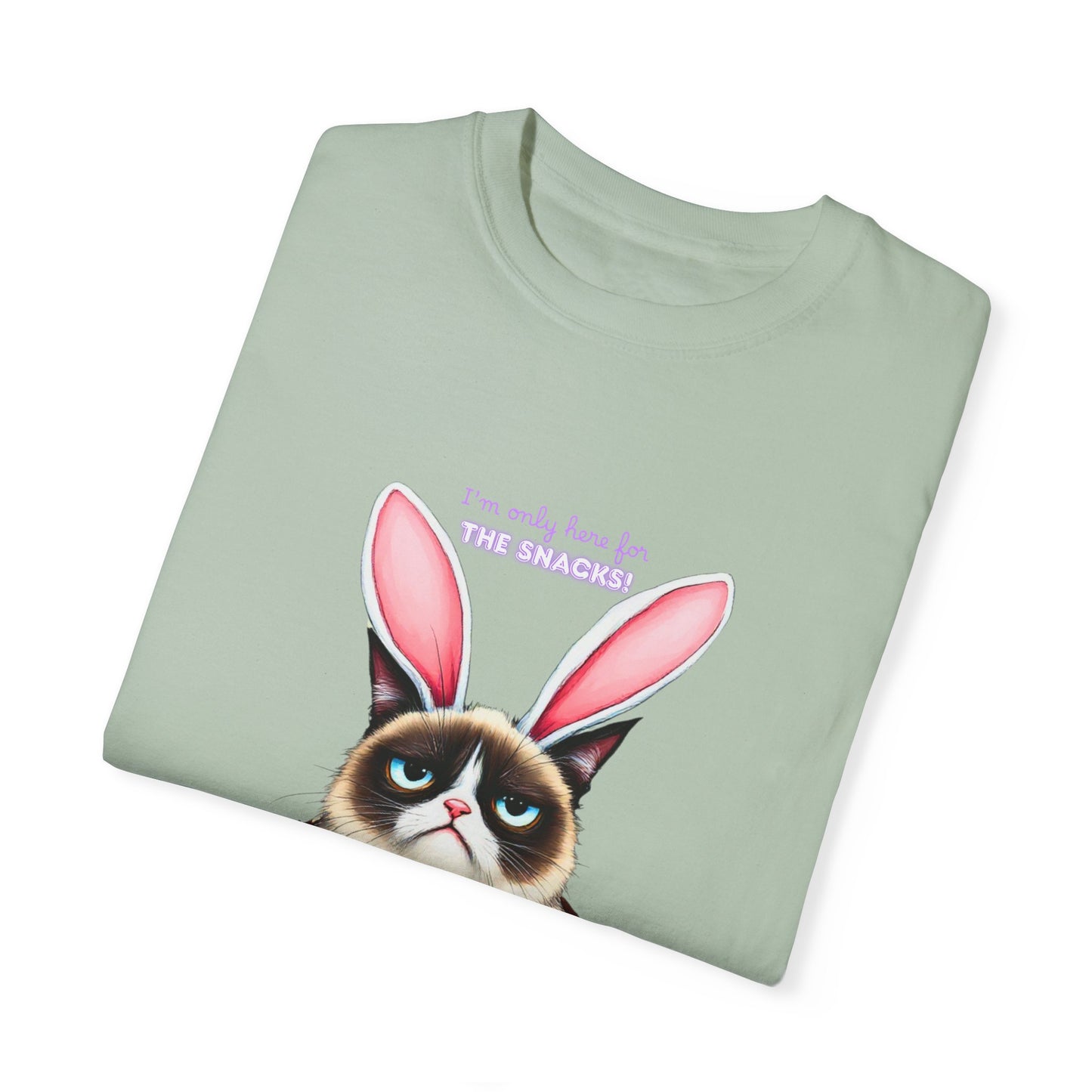 Comfort Colors 1717 Unisex Garment-Dyed T-shirt - “I’m Only Here for the Snacks” Funny Easter Bunny Cat Tee