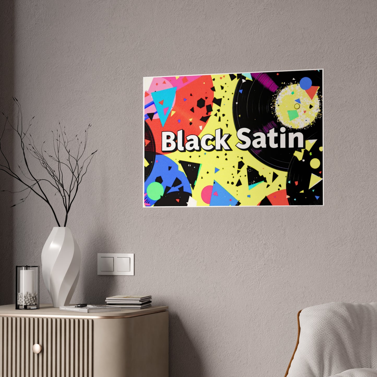 Jazz-Inspired Glossy Poster Art | Black Satin Layers