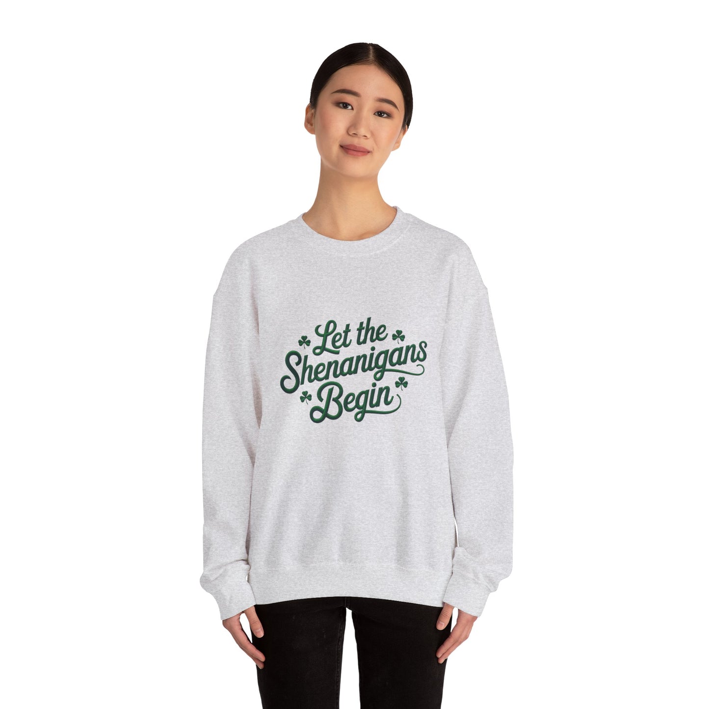 Gildan 18000 Unisex Heavy Blend™ Crewneck Sweatshirt - Let the Shenanigans Begin St. Patrick’s Day Design