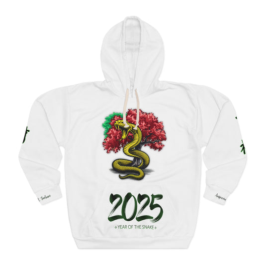 Chinese New Year - 2025 Year of the Snake – White Hoodie with Wealth & Fortune, Auspicioius & Lucky Design (v3)