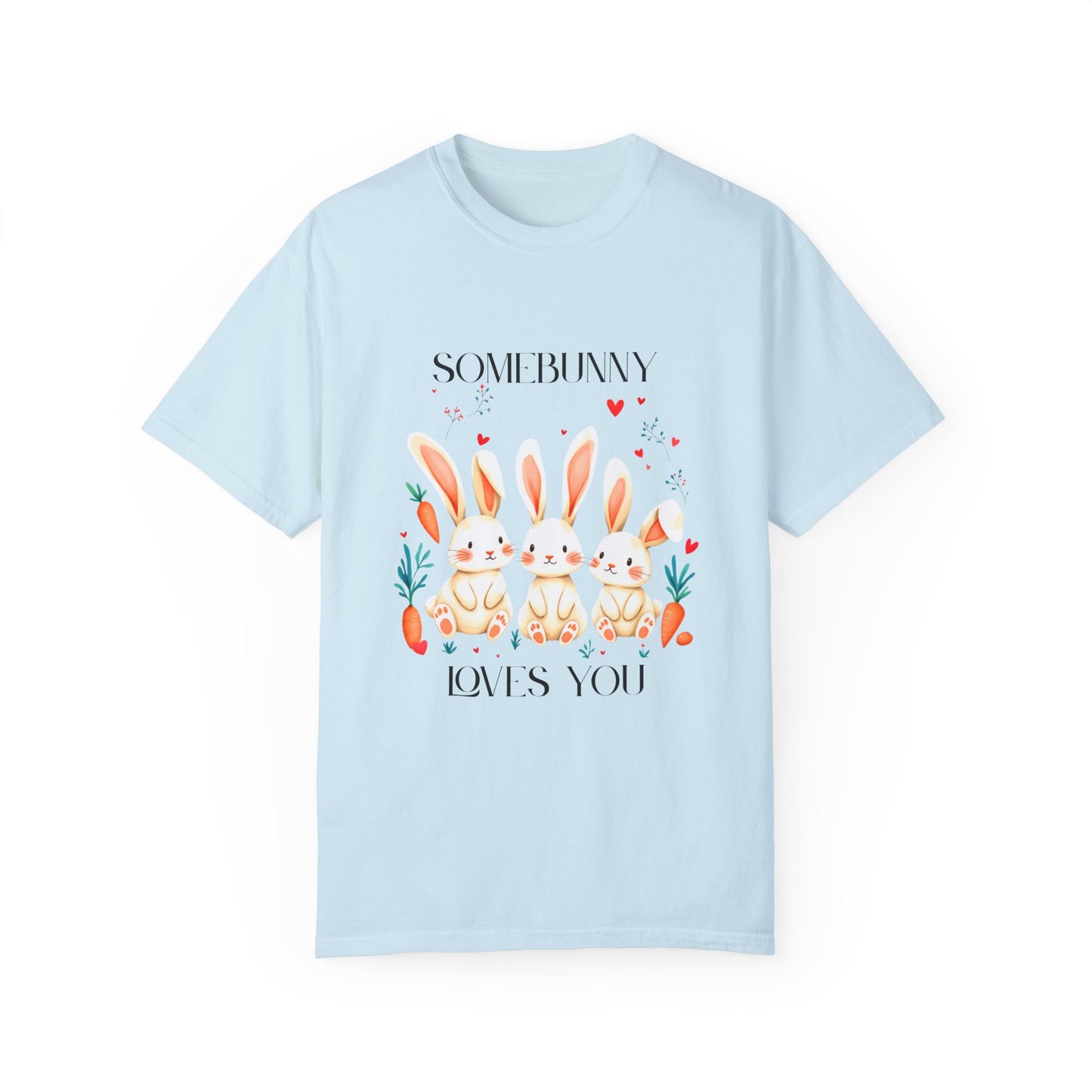 Comfort Colors 1717 Unisex Garment-Dyed T-shirt - “Somebunny Loves You” Trio Bunny Easter Tee